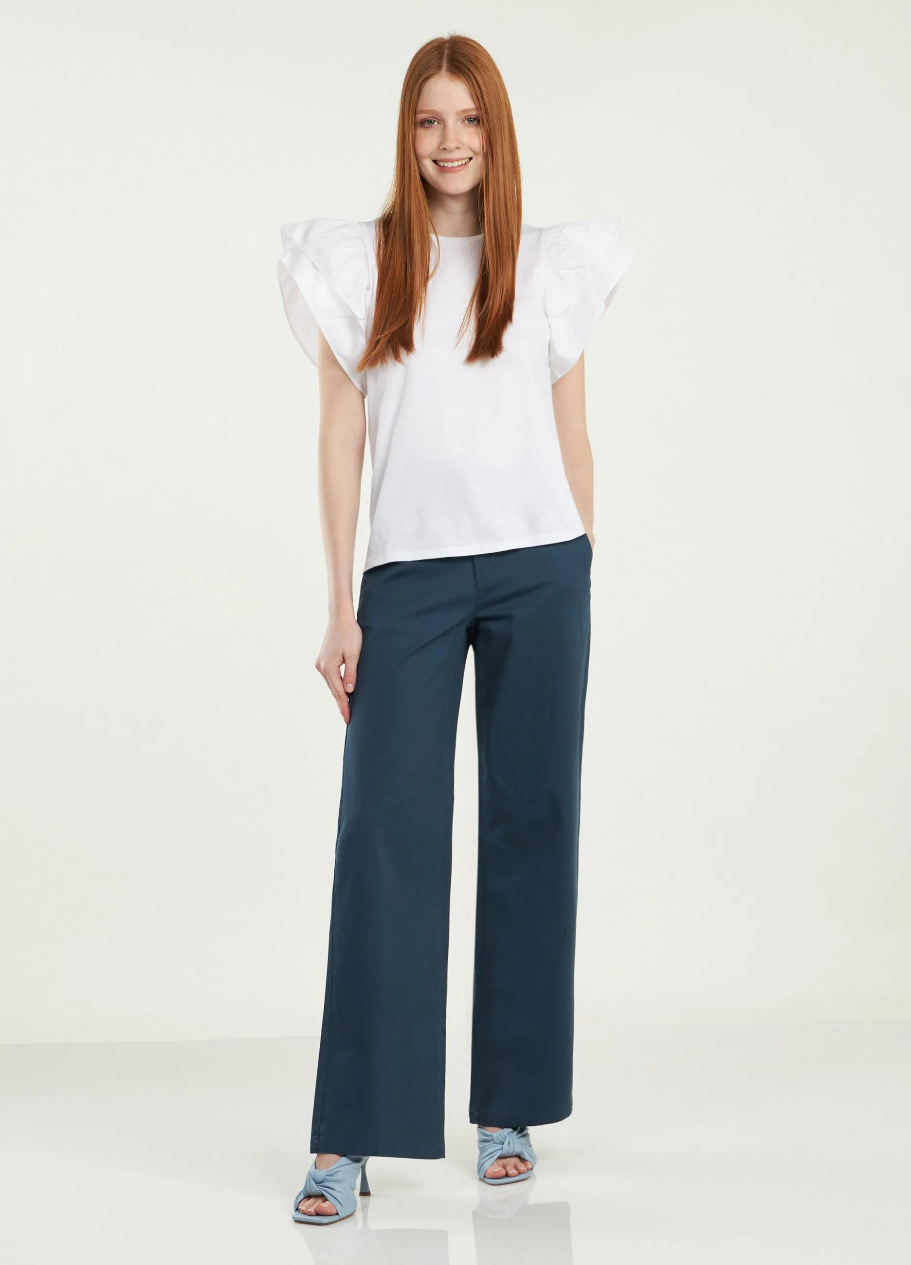 Pantaloni a palazzo in cotone elasticizzato donna
