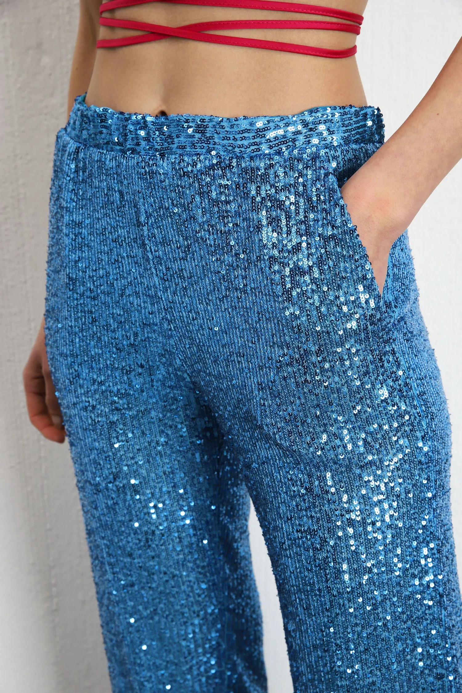 PANTALONI A PALAZZO IN PAILLETTES CON VITA ELASTICIZZATA IMPERIAL