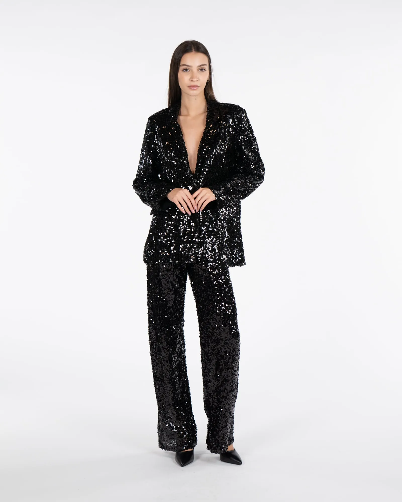 Pantaloni a palazzo in paillettes - NERO