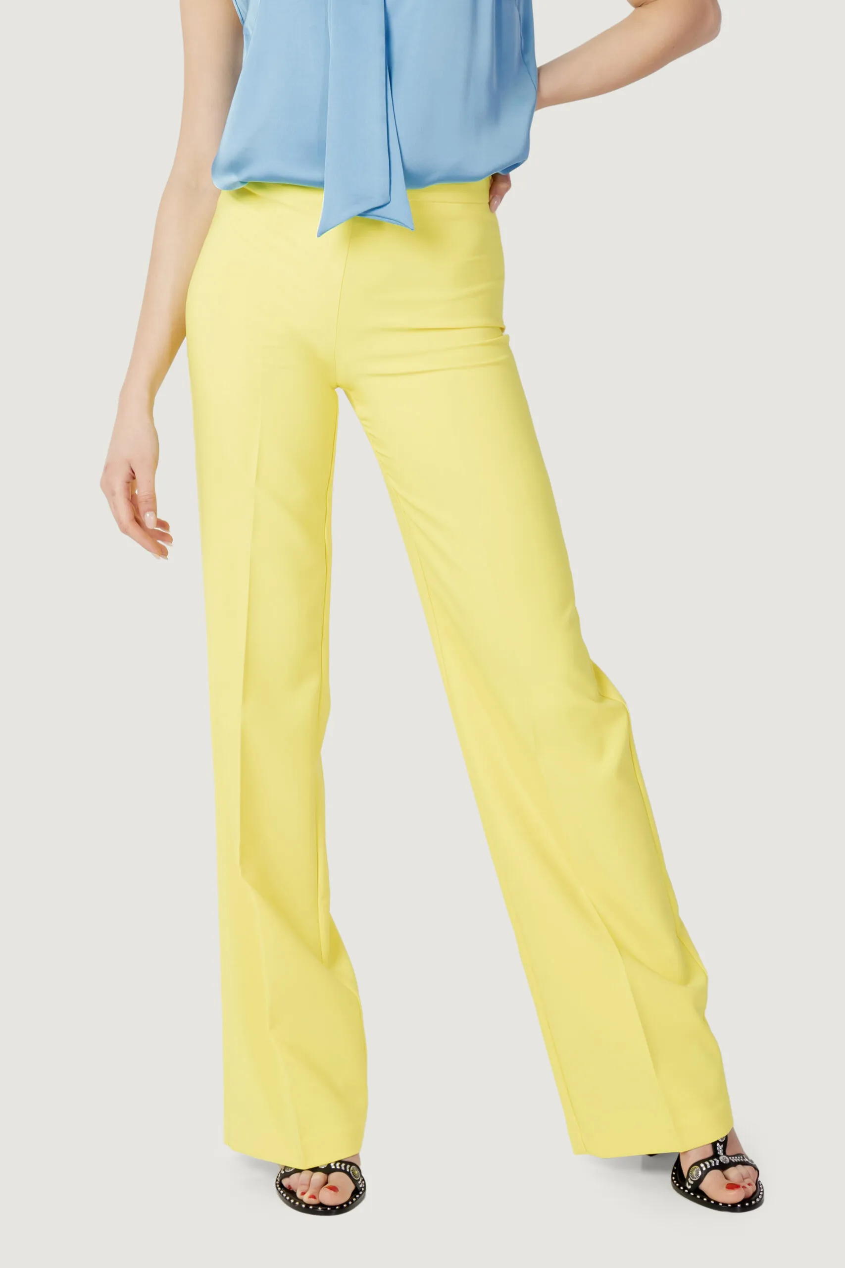 Pantaloni a palazzo Sandro Ferrone tinta unita Giallo lime