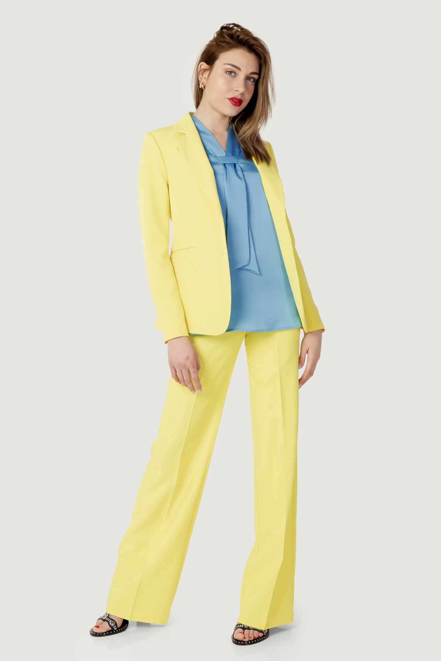 Pantaloni a palazzo Sandro Ferrone tinta unita Giallo lime