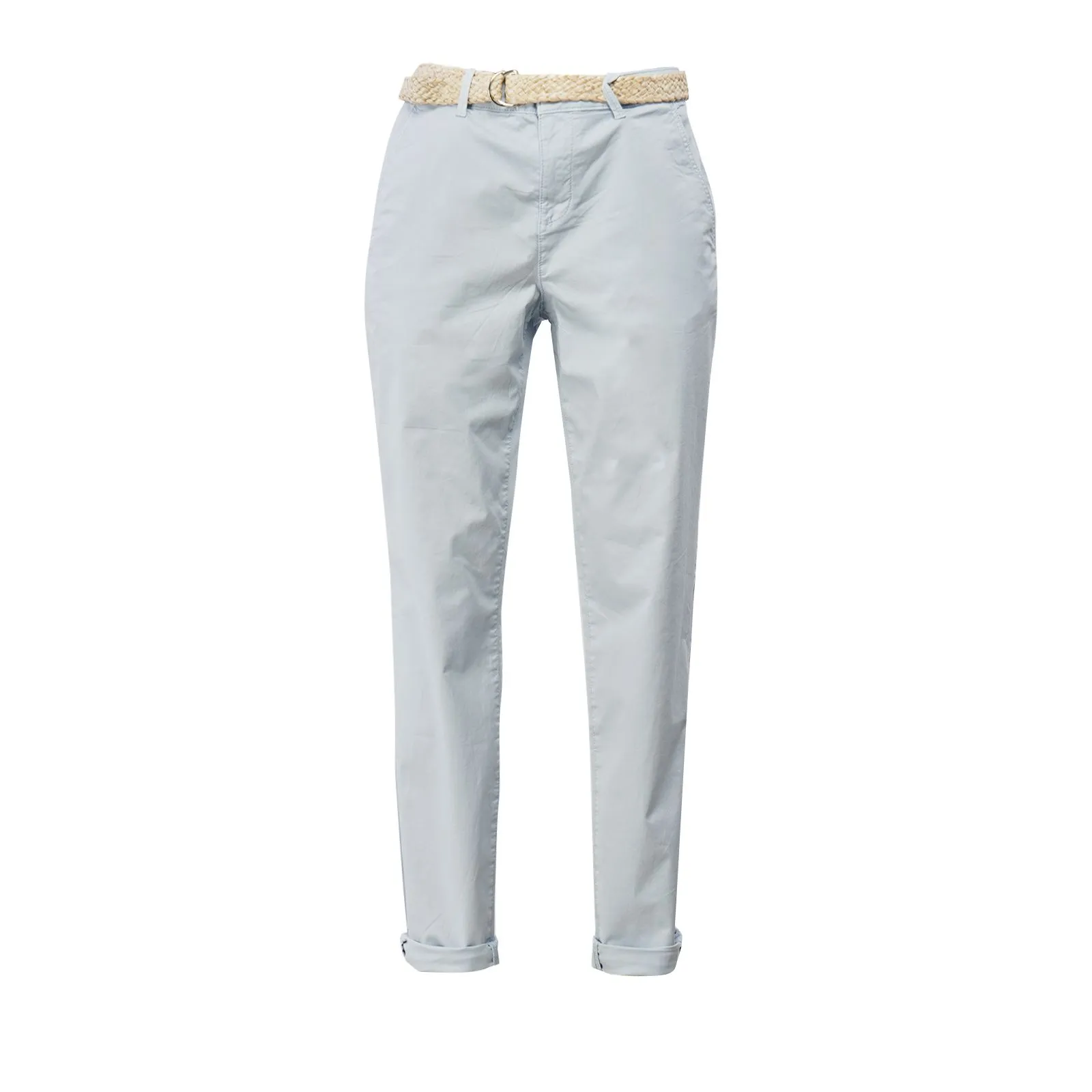 Pantaloni azzurri in cotone con risvolto