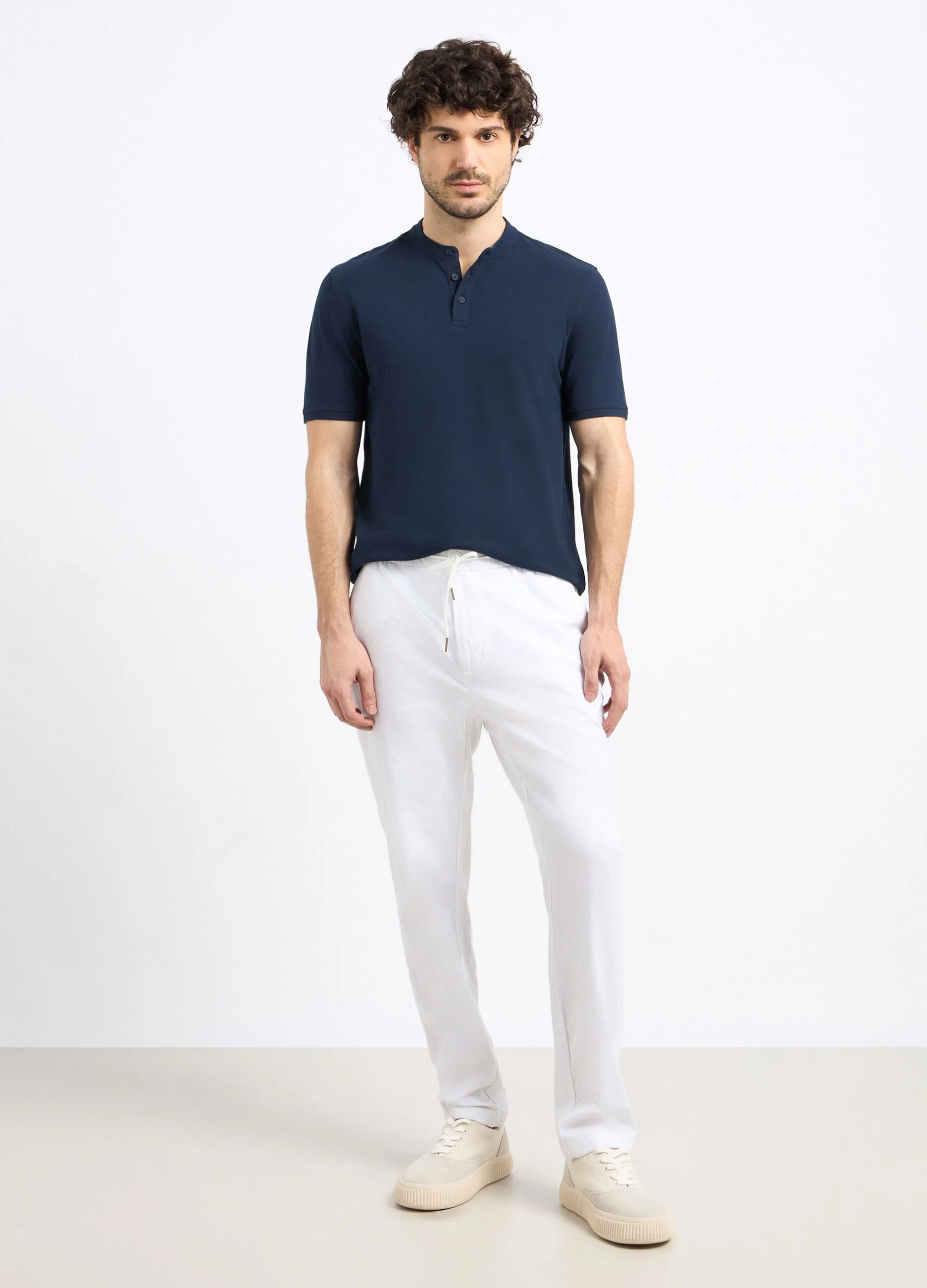 Pantaloni chino in misto lino uomo