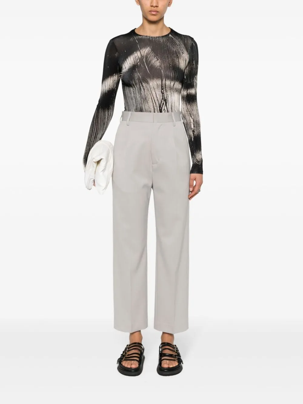 Pantaloni crop con cucitura in grigio - donna