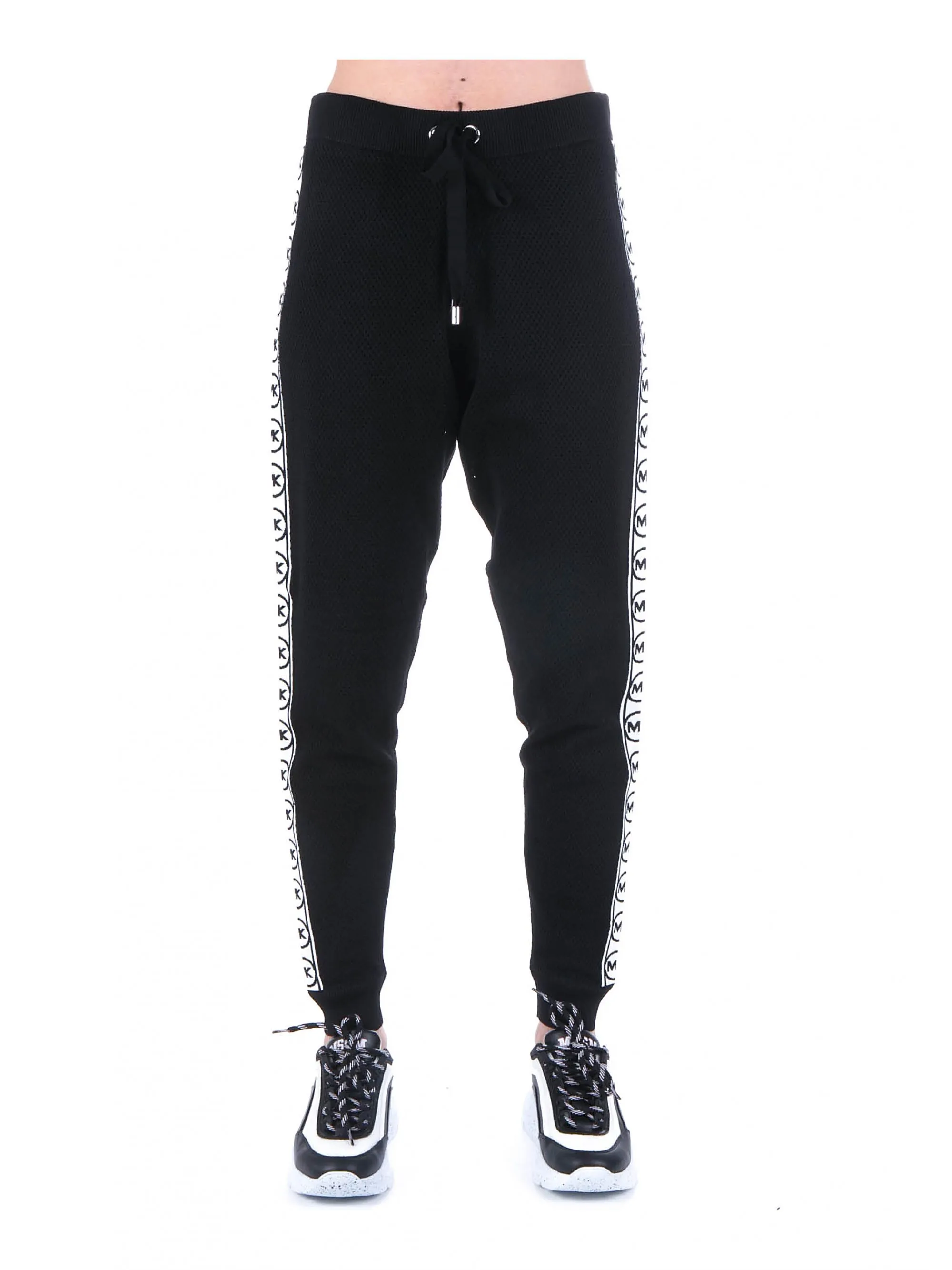 PANTALONI DI TUTA NERO LAVORATI A MAGLIA