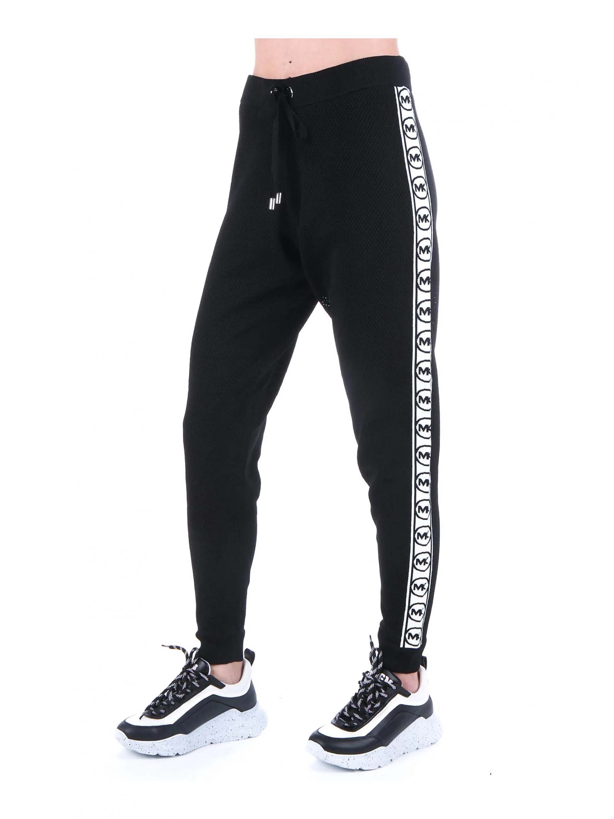 PANTALONI DI TUTA NERO LAVORATI A MAGLIA