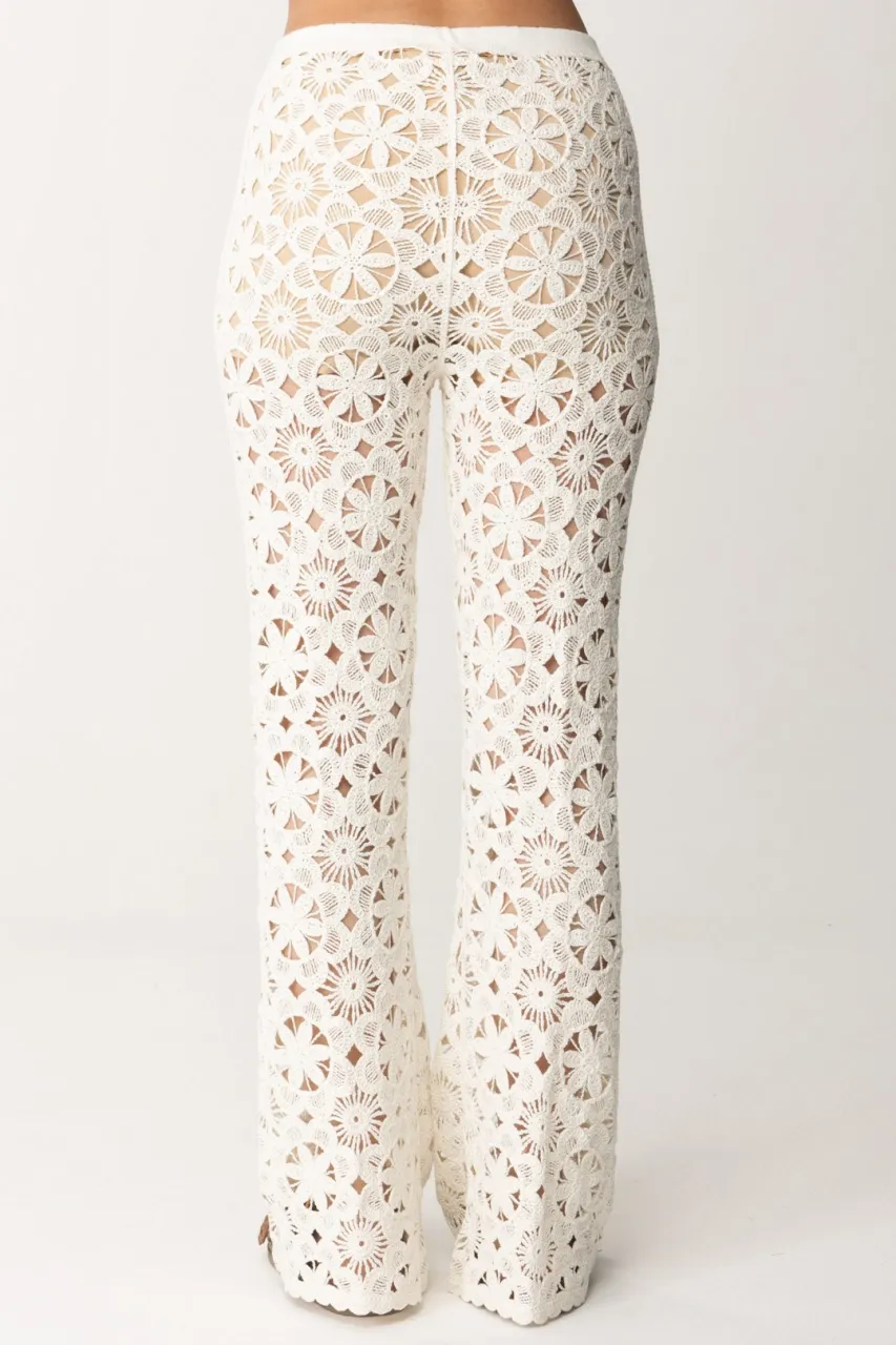 Pantaloni in maglia crochet a fiori PARCHMENT