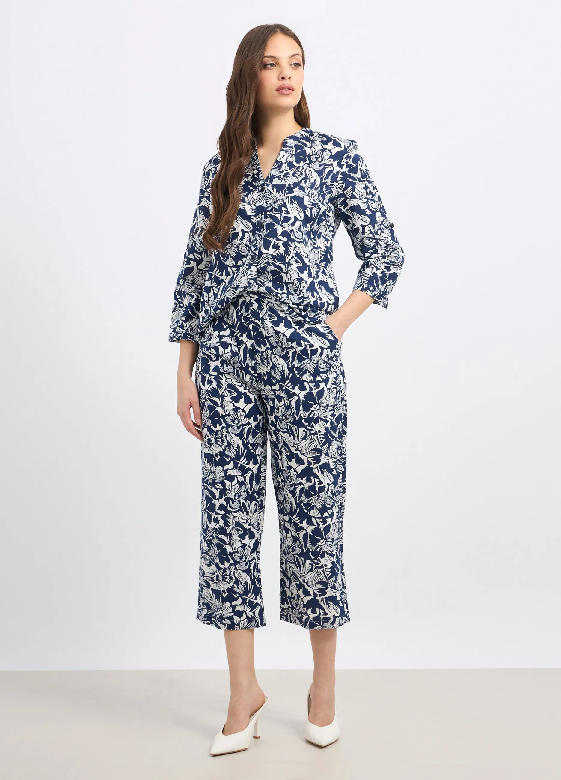 Pantaloni in misto lino donna