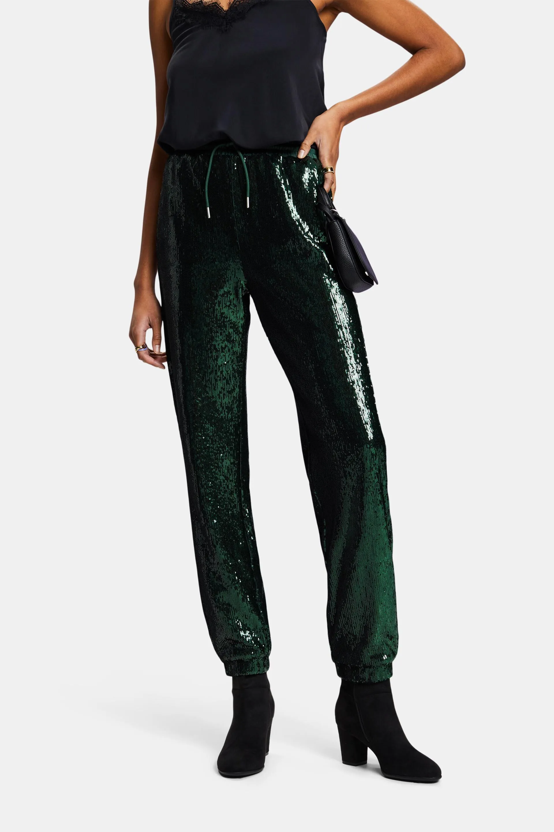 Pantaloni in raso con paillettes