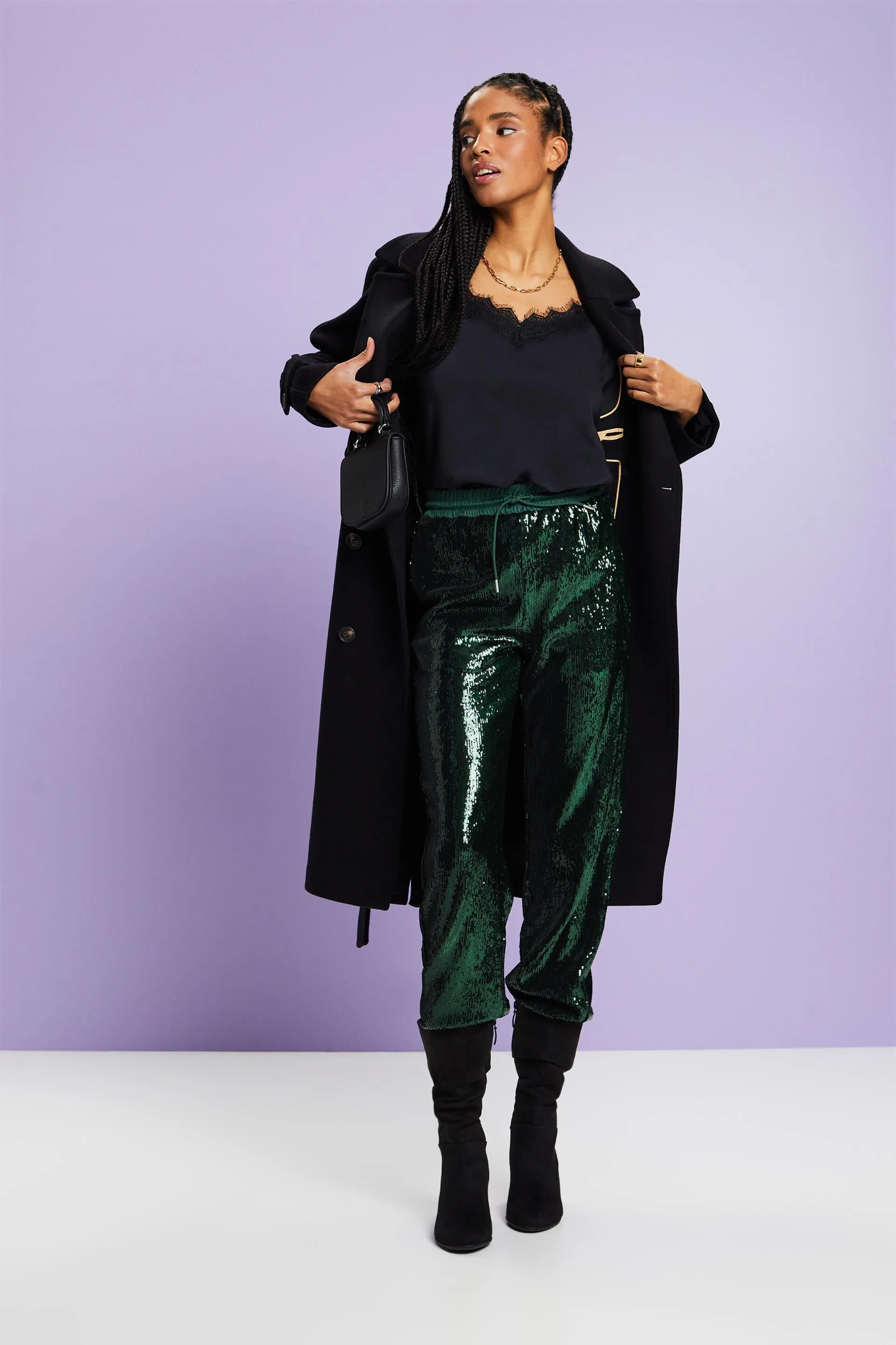 Pantaloni in raso con paillettes
