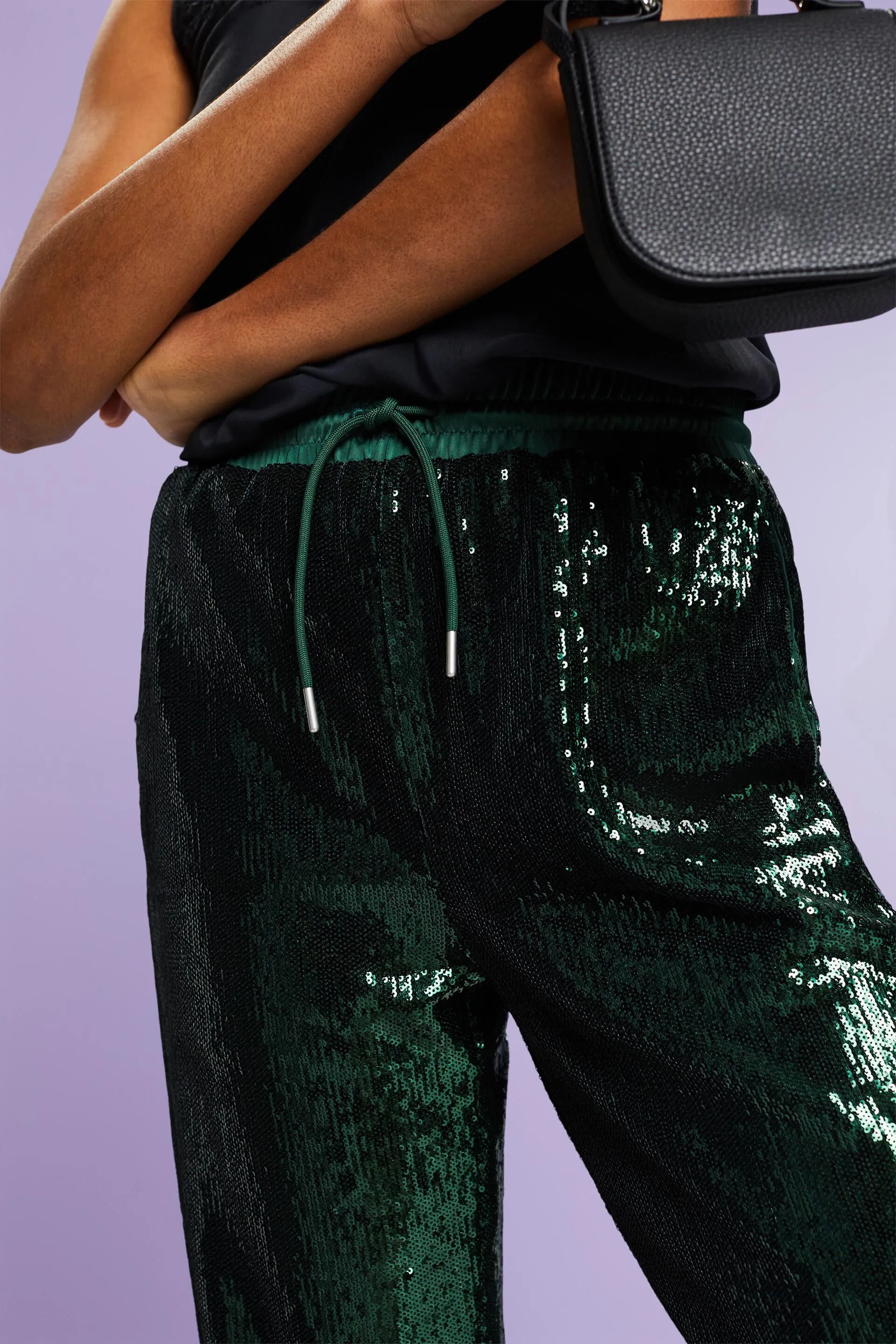Pantaloni in raso con paillettes