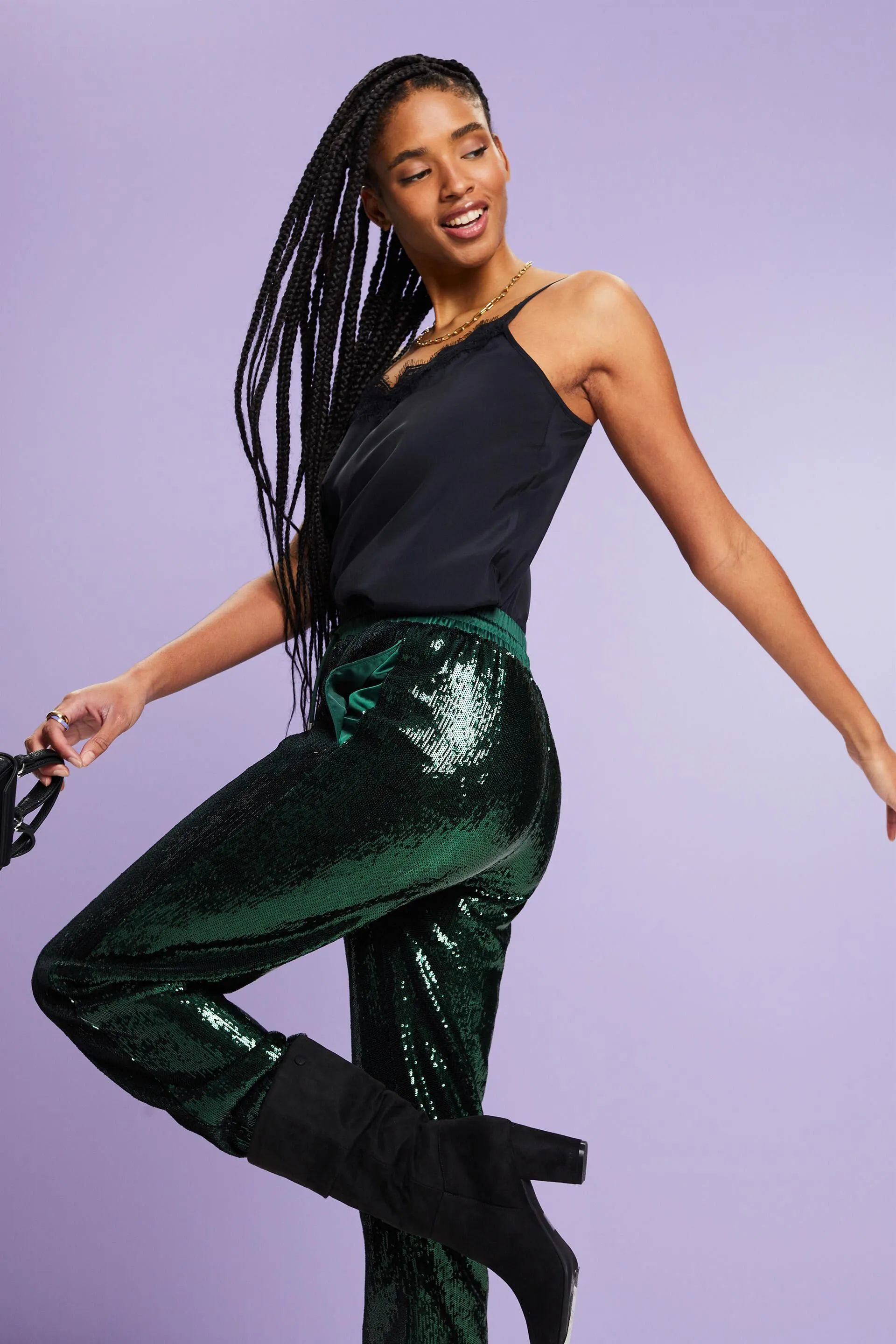 Pantaloni in raso con paillettes