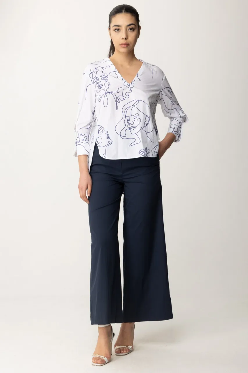 Pantaloni palazzo in cotone Blu Notte