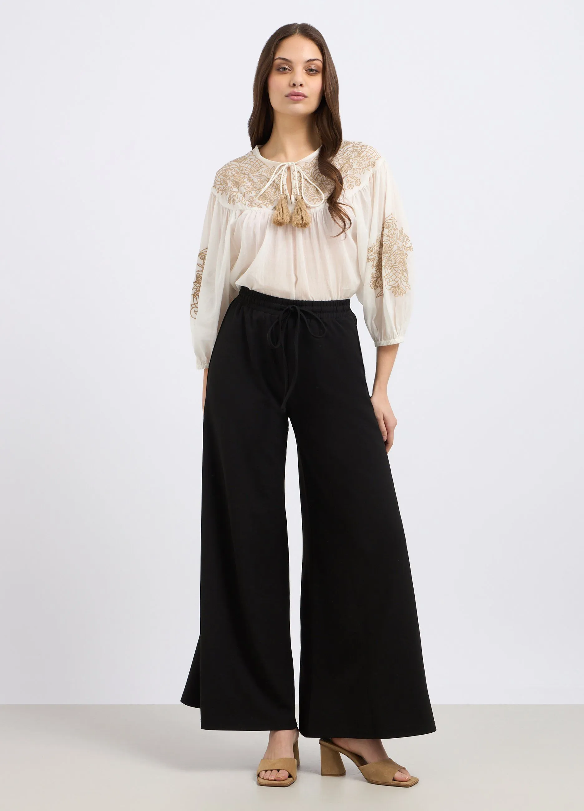 Pantaloni palazzo in tessuto stretch donna