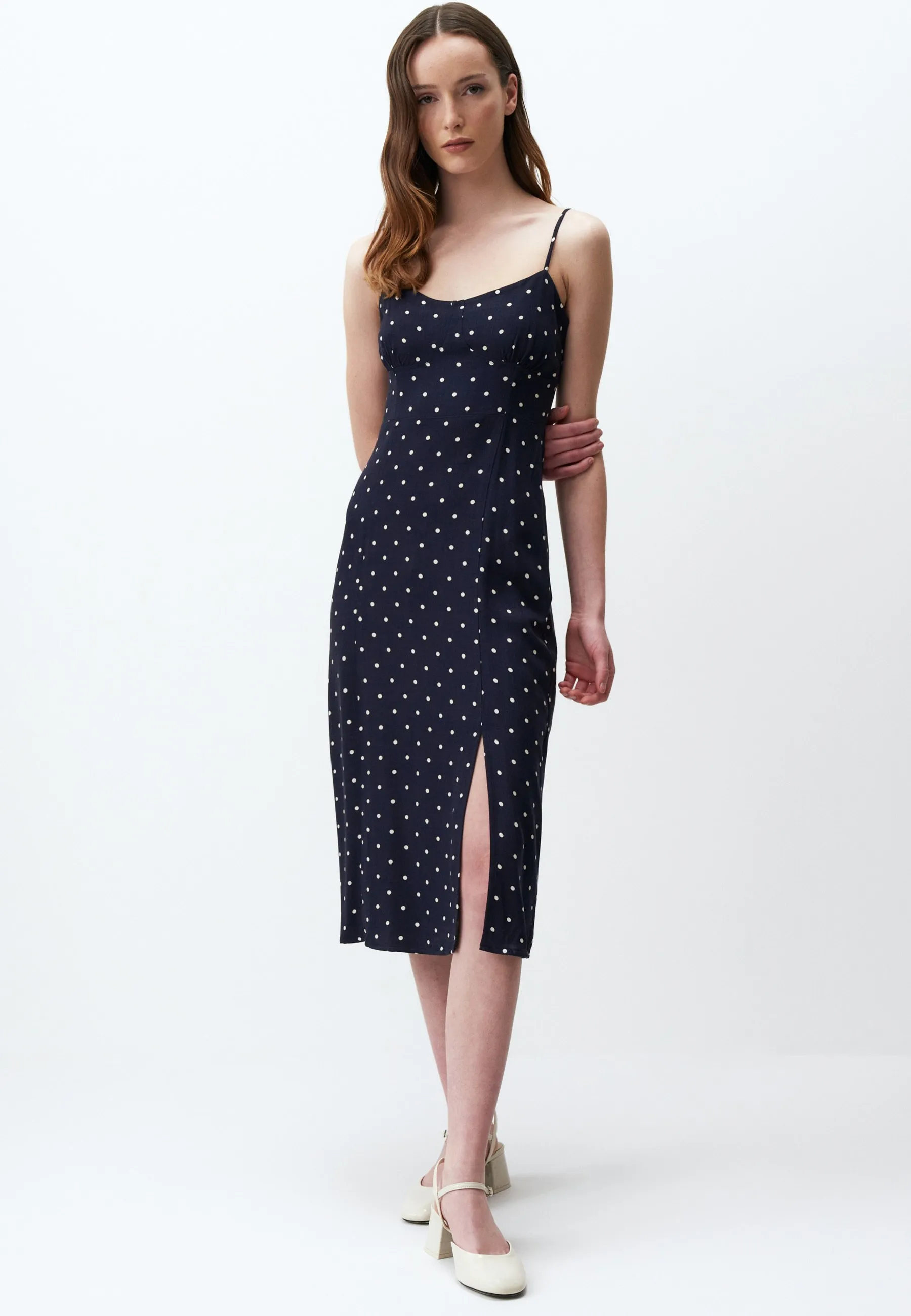 PATTERNED MIDI WITH STRAPS AND SLITS - Vestito estivo