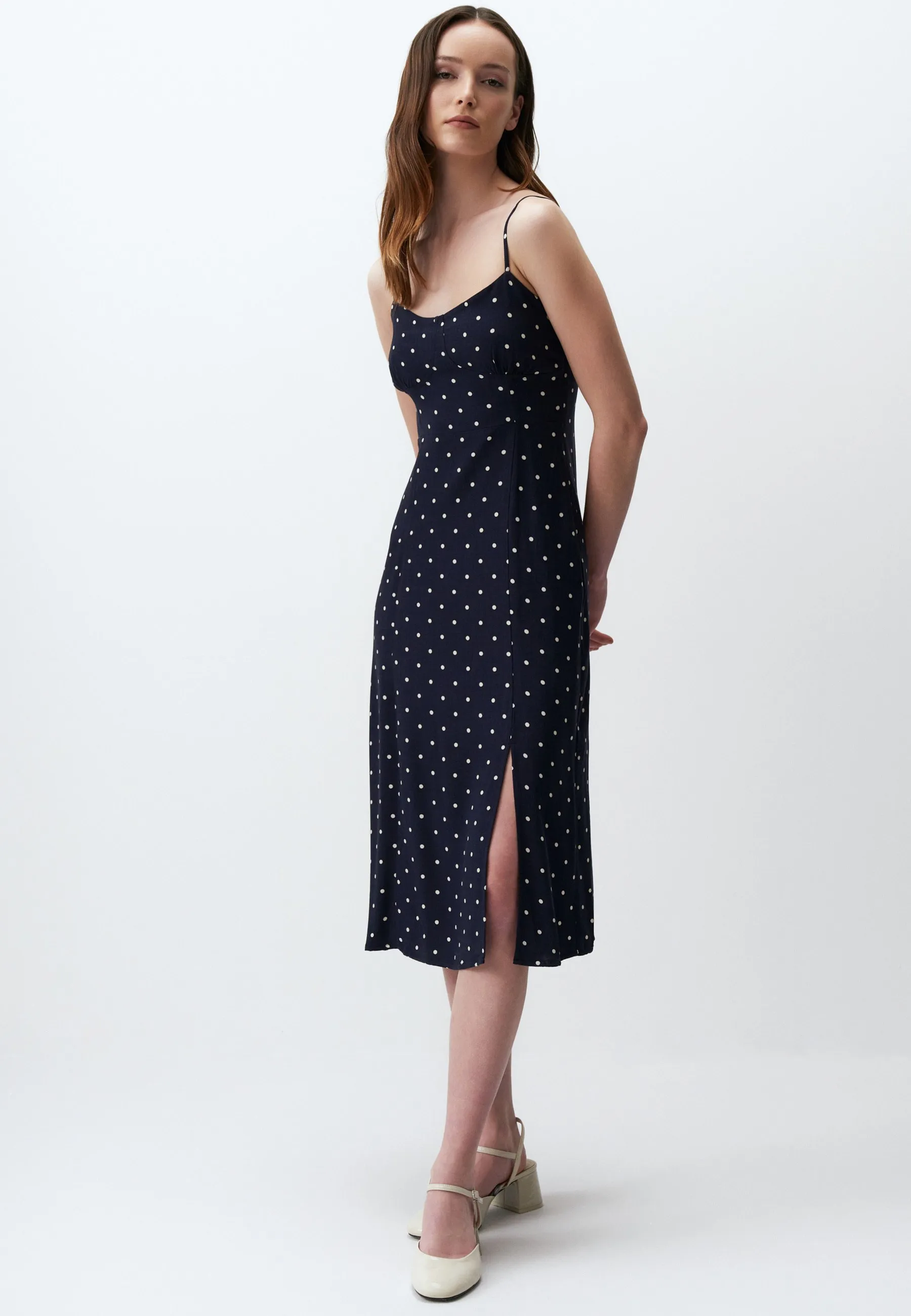 PATTERNED MIDI WITH STRAPS AND SLITS - Vestito estivo