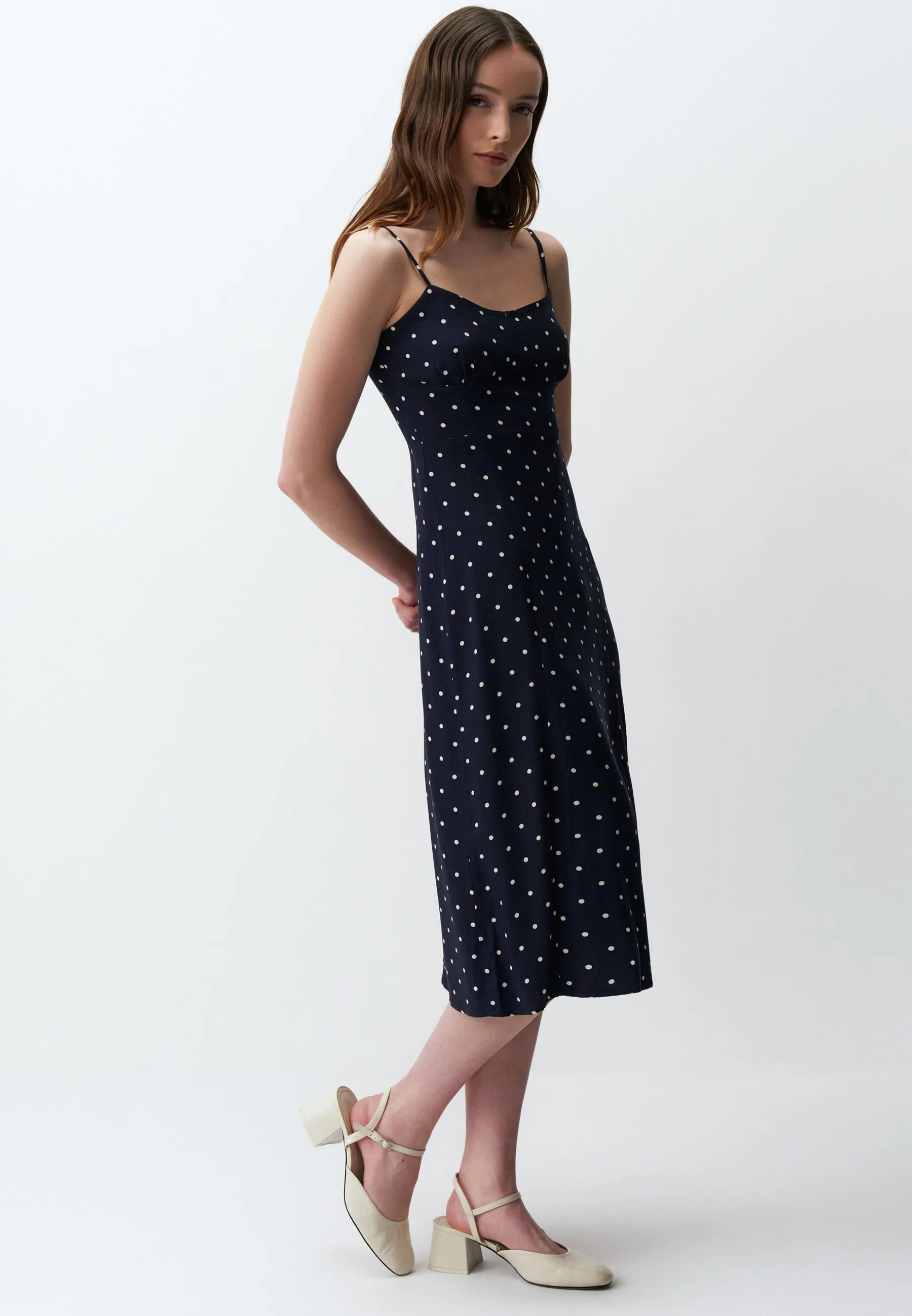 PATTERNED MIDI WITH STRAPS AND SLITS - Vestito estivo