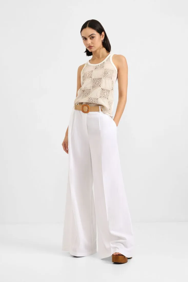PLEASE Pantaloni a palazzo con piega stirata e cintura BIANCO.
