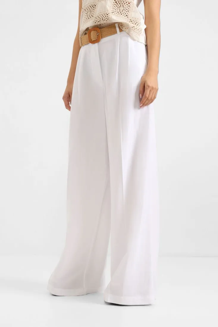 PLEASE Pantaloni a palazzo con piega stirata e cintura BIANCO.