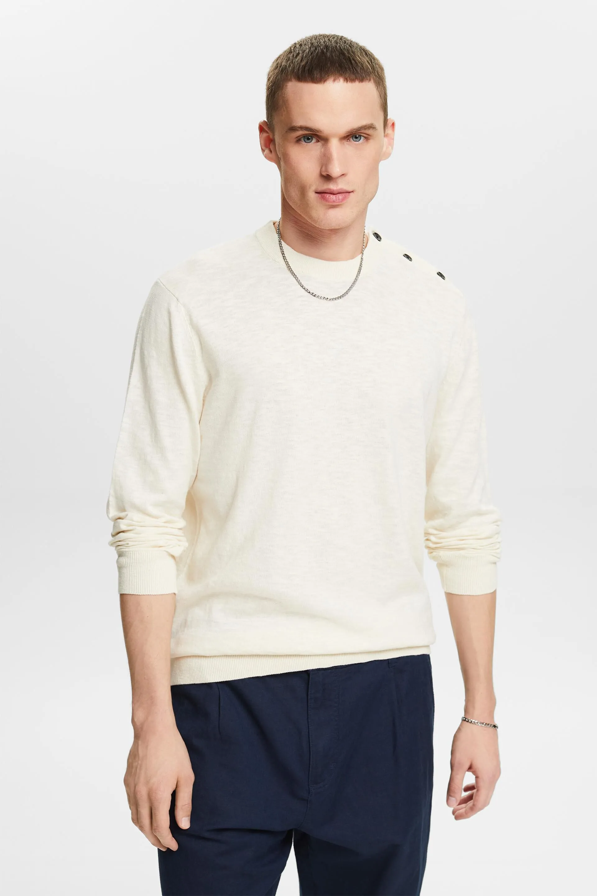 Pullover girocollo in cotone e lino