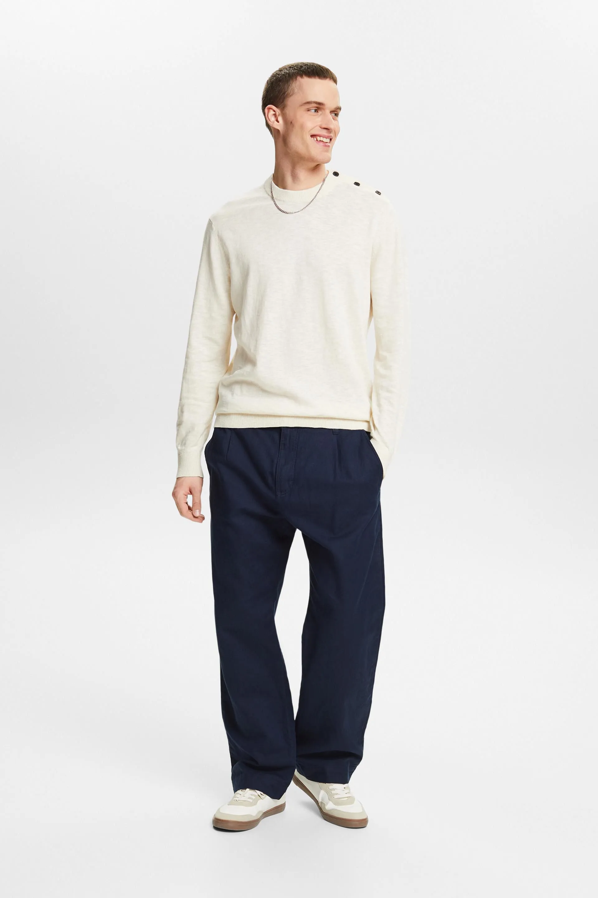Pullover girocollo in cotone e lino