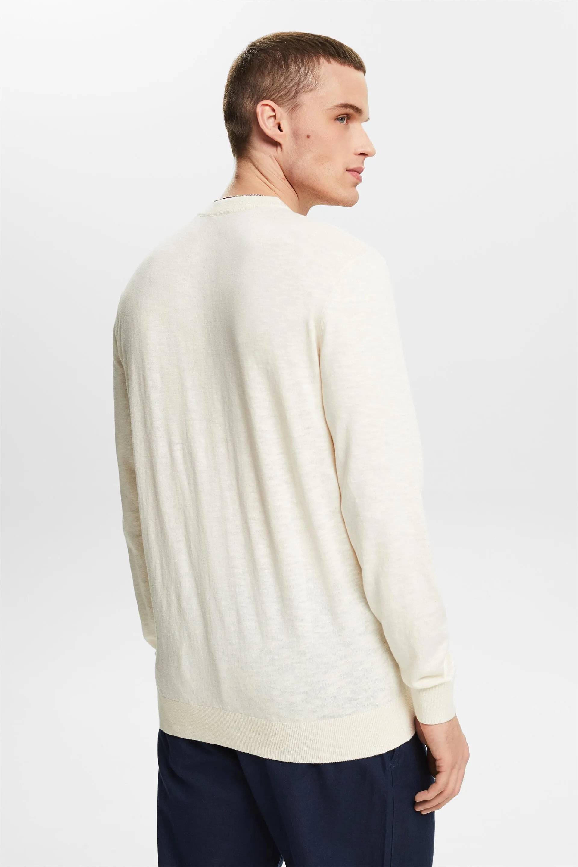 Pullover girocollo in cotone e lino