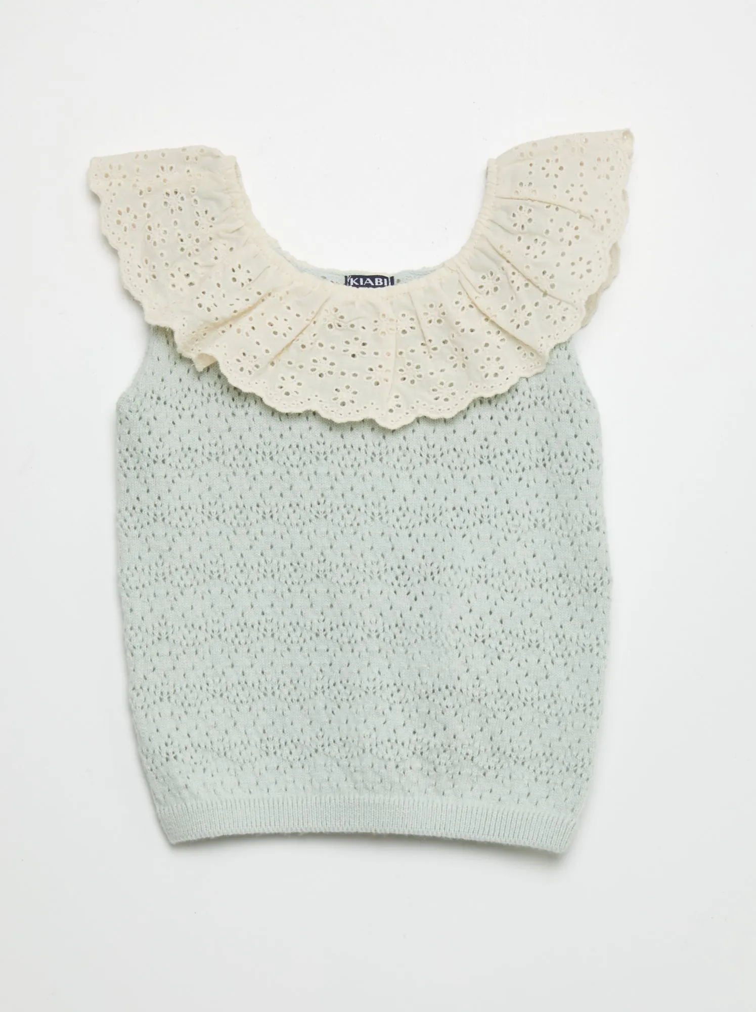 Pullover senza maniche ricamato a punto inglese - BLU
