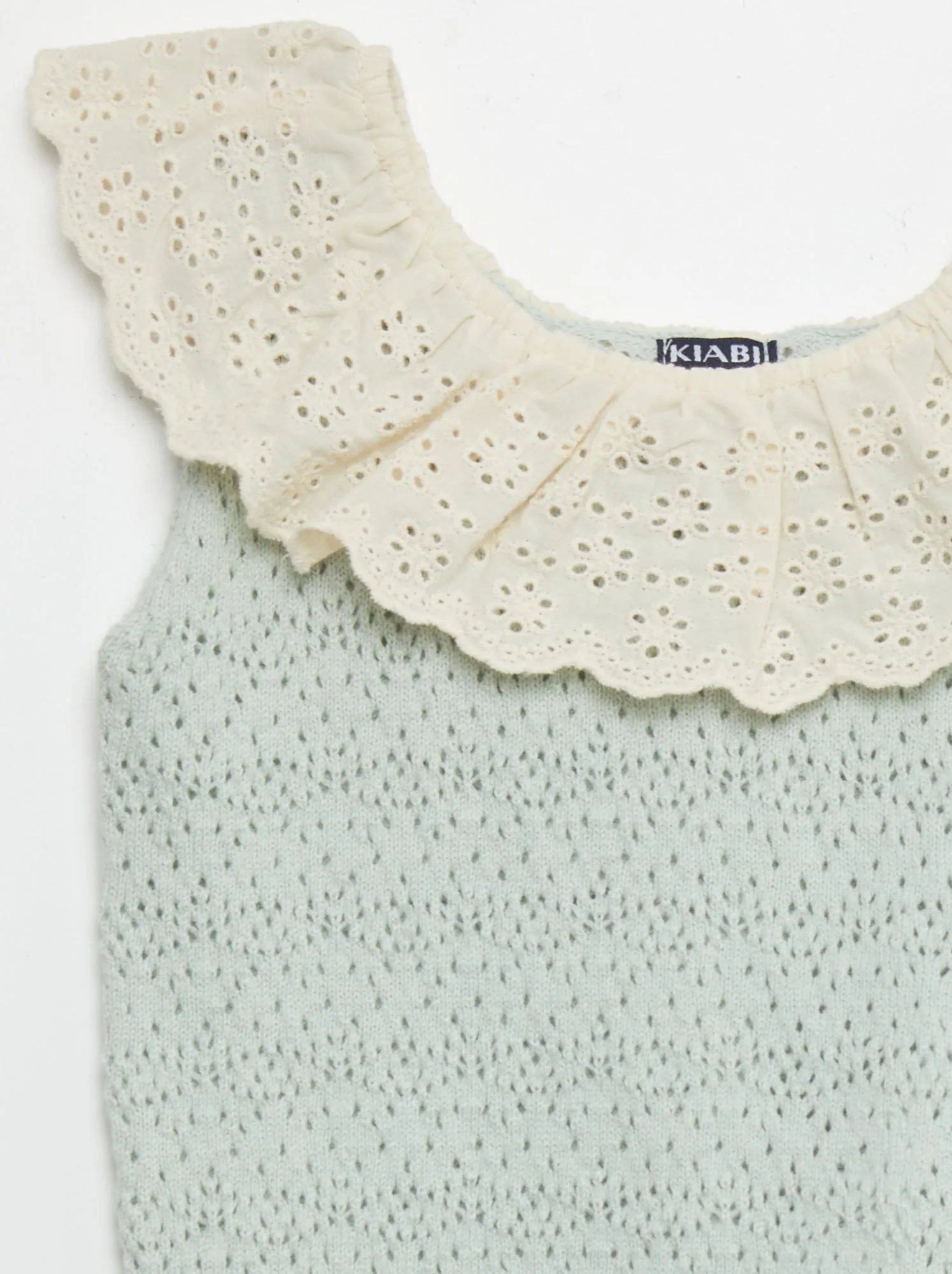 Pullover senza maniche ricamato a punto inglese - BLU