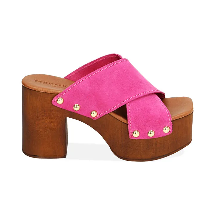 Sandali fucsia in camoscio, tacco 9 cm