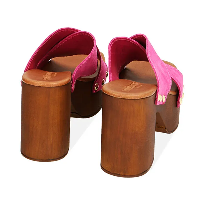 Sandali fucsia in camoscio, tacco 9 cm