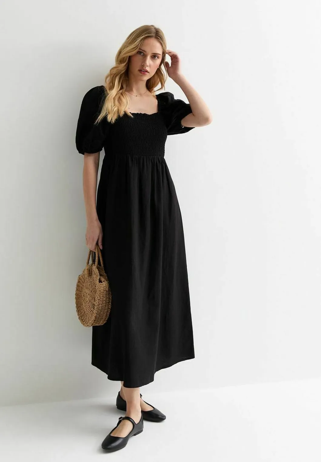SQUARE NECK PUFF SLEEVE MIDI  - Vestito estivo