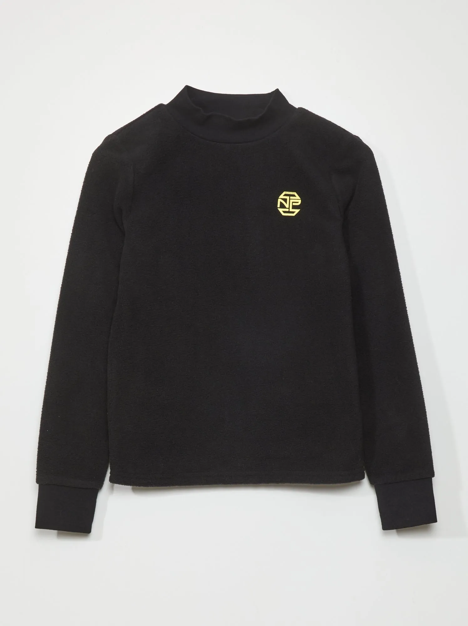 T-shirt a maniche lunghe in maglia in pile - NERO