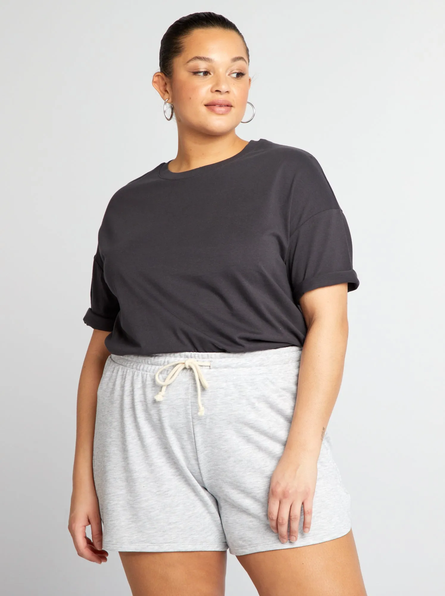 T-shirt basica a spalla scesa - Tough Cotton - NERO