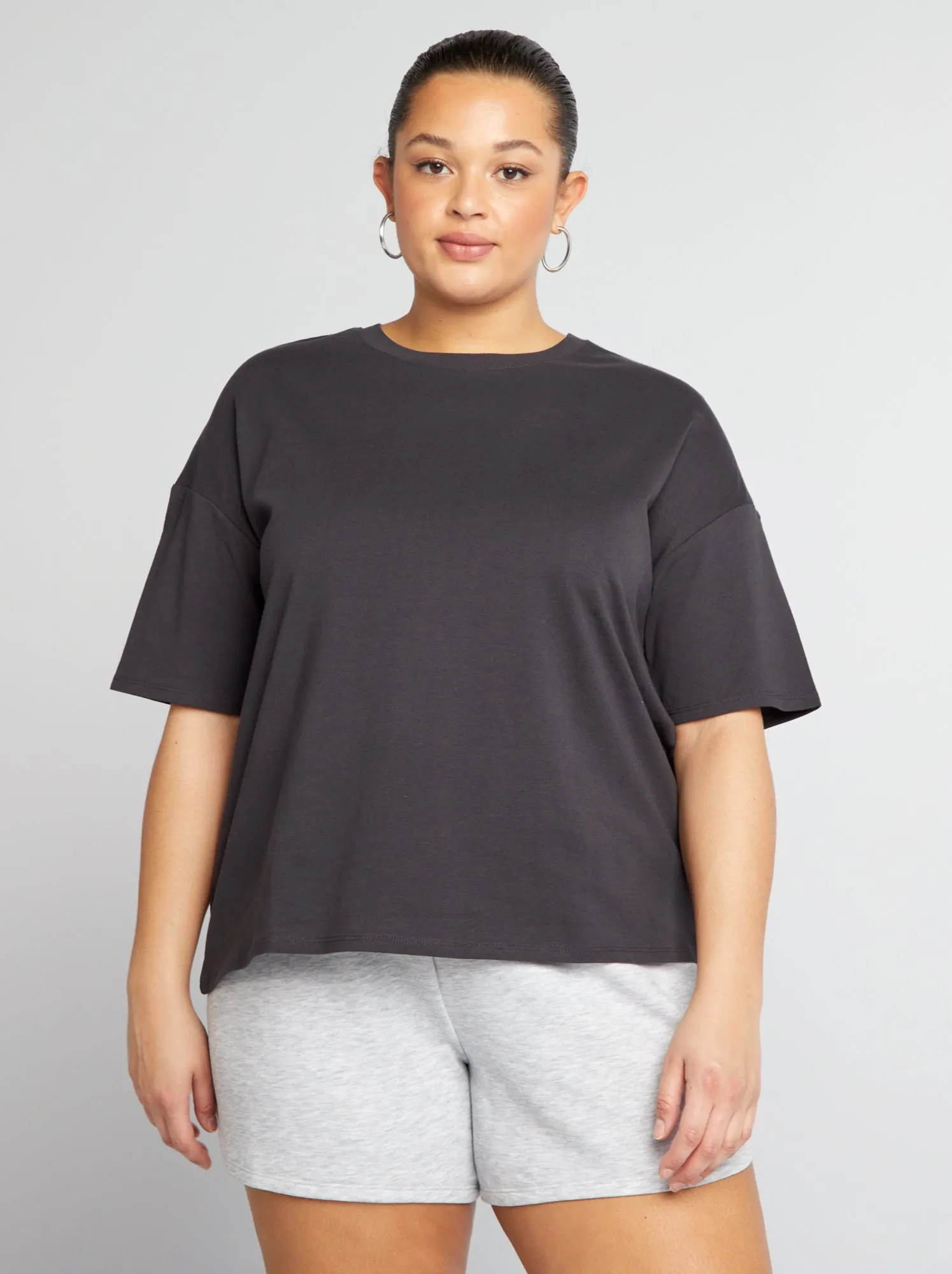 T-shirt basica a spalla scesa - Tough Cotton - NERO