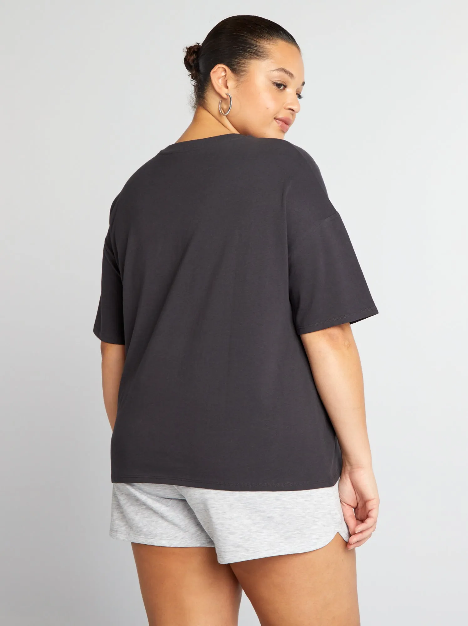 T-shirt basica a spalla scesa - Tough Cotton - NERO