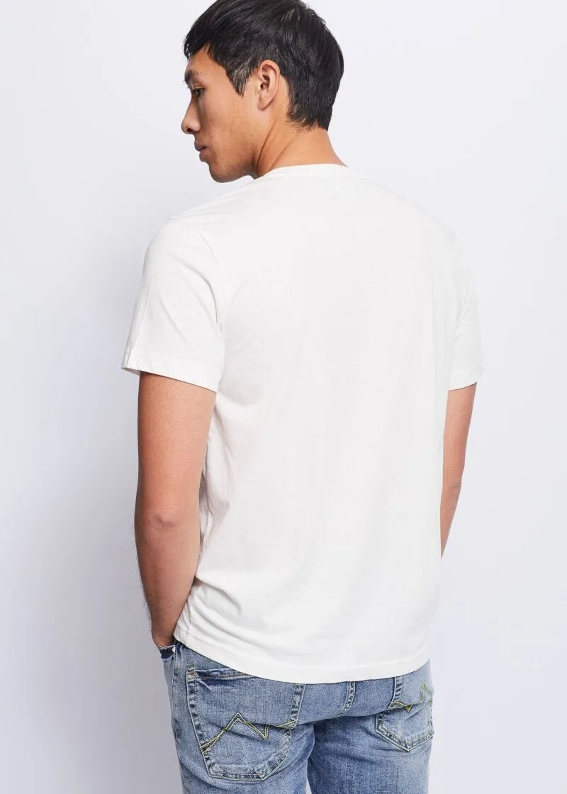 T-shirt con stampa denim e logo