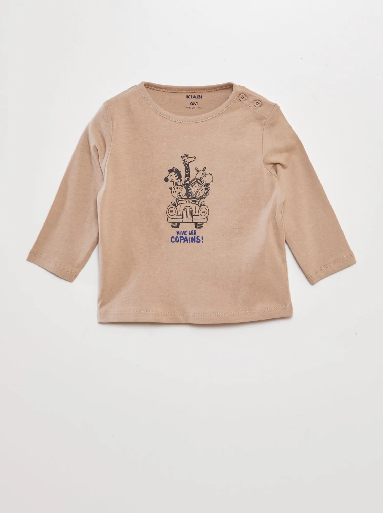 T-shirt maniche lunghe con stampa - BEIGE