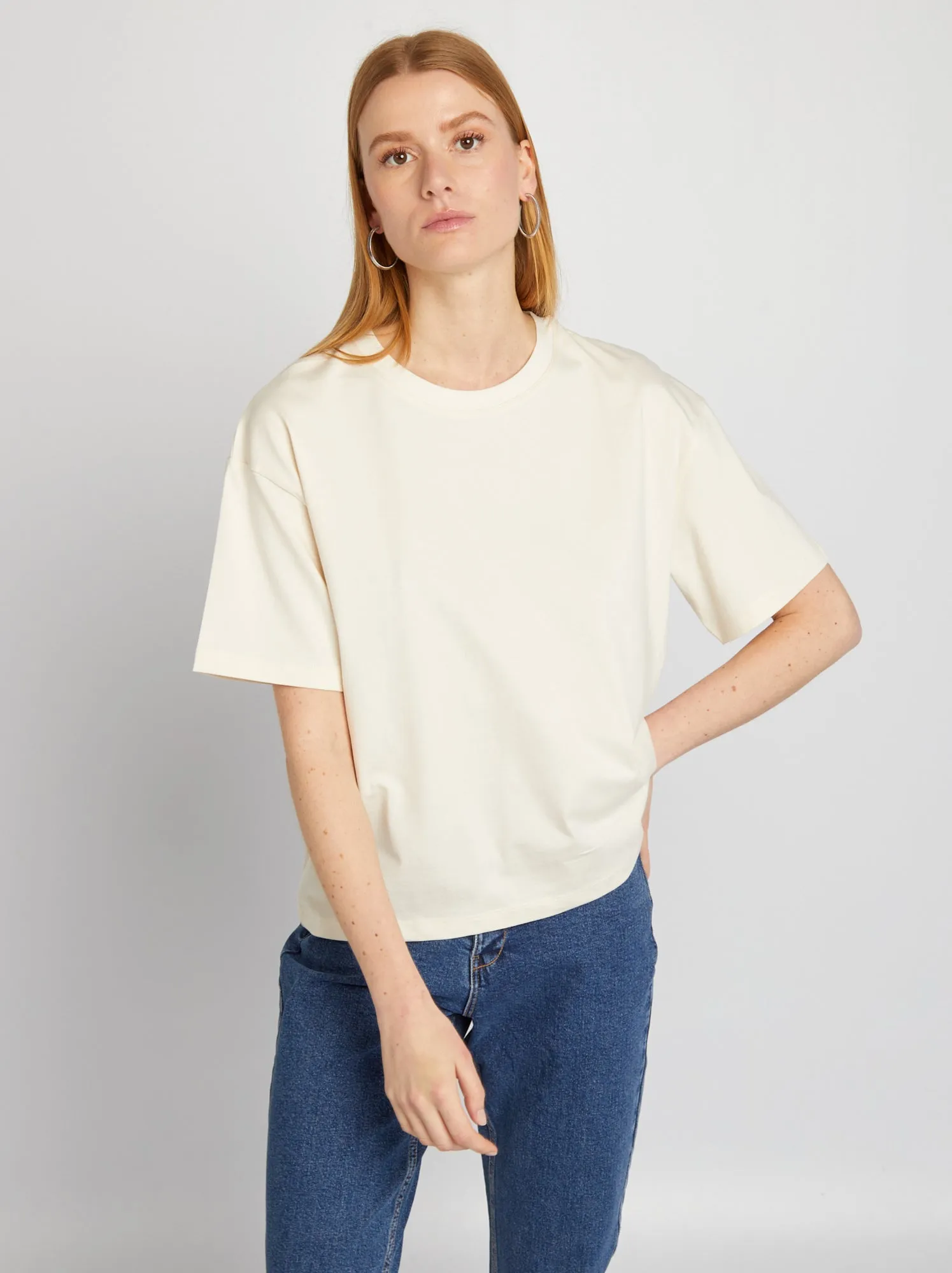 T-shirt oversize con scollo tondo - BIANCO