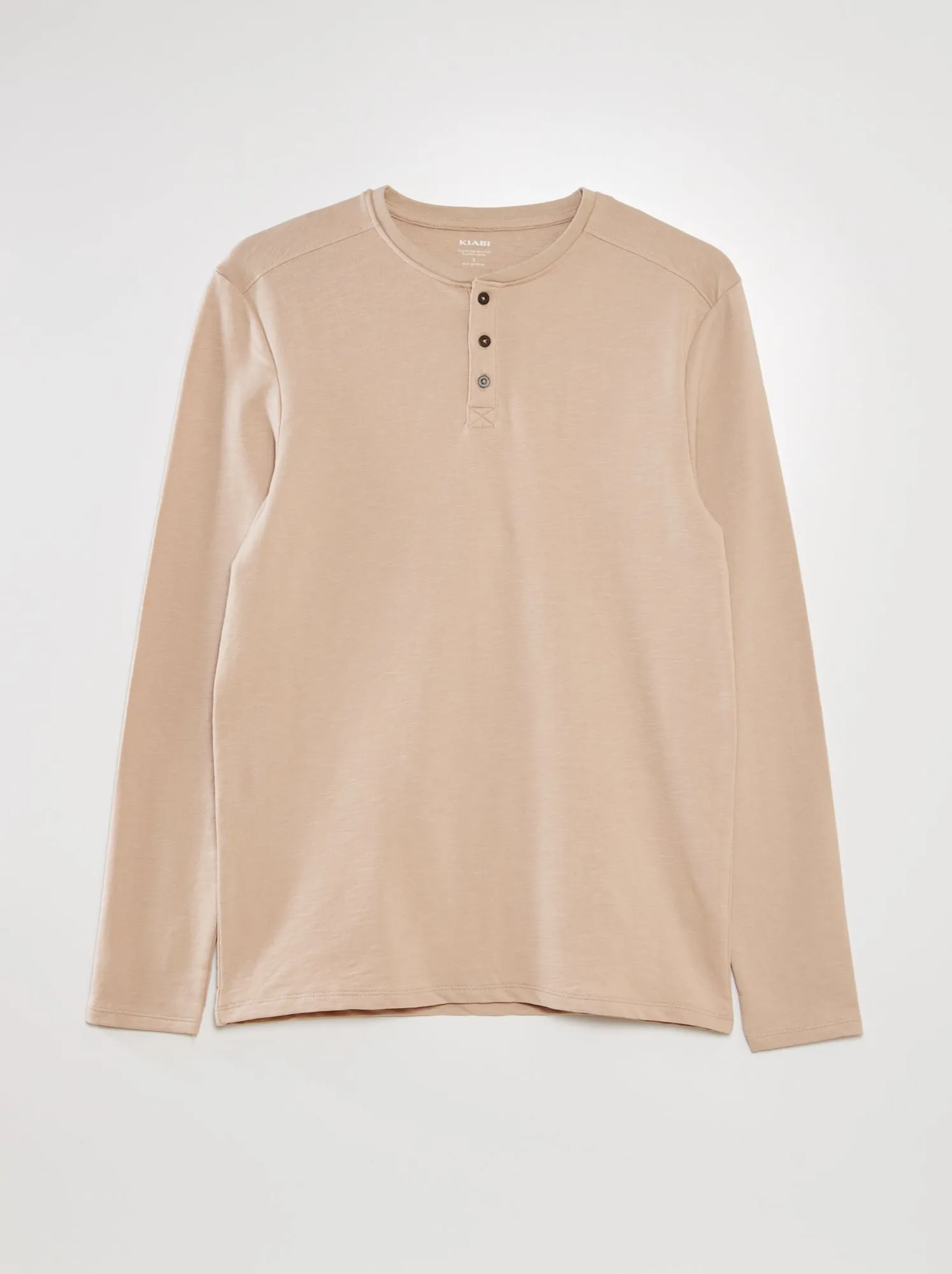 T-shirt tinta unita con collo serafino - Beige