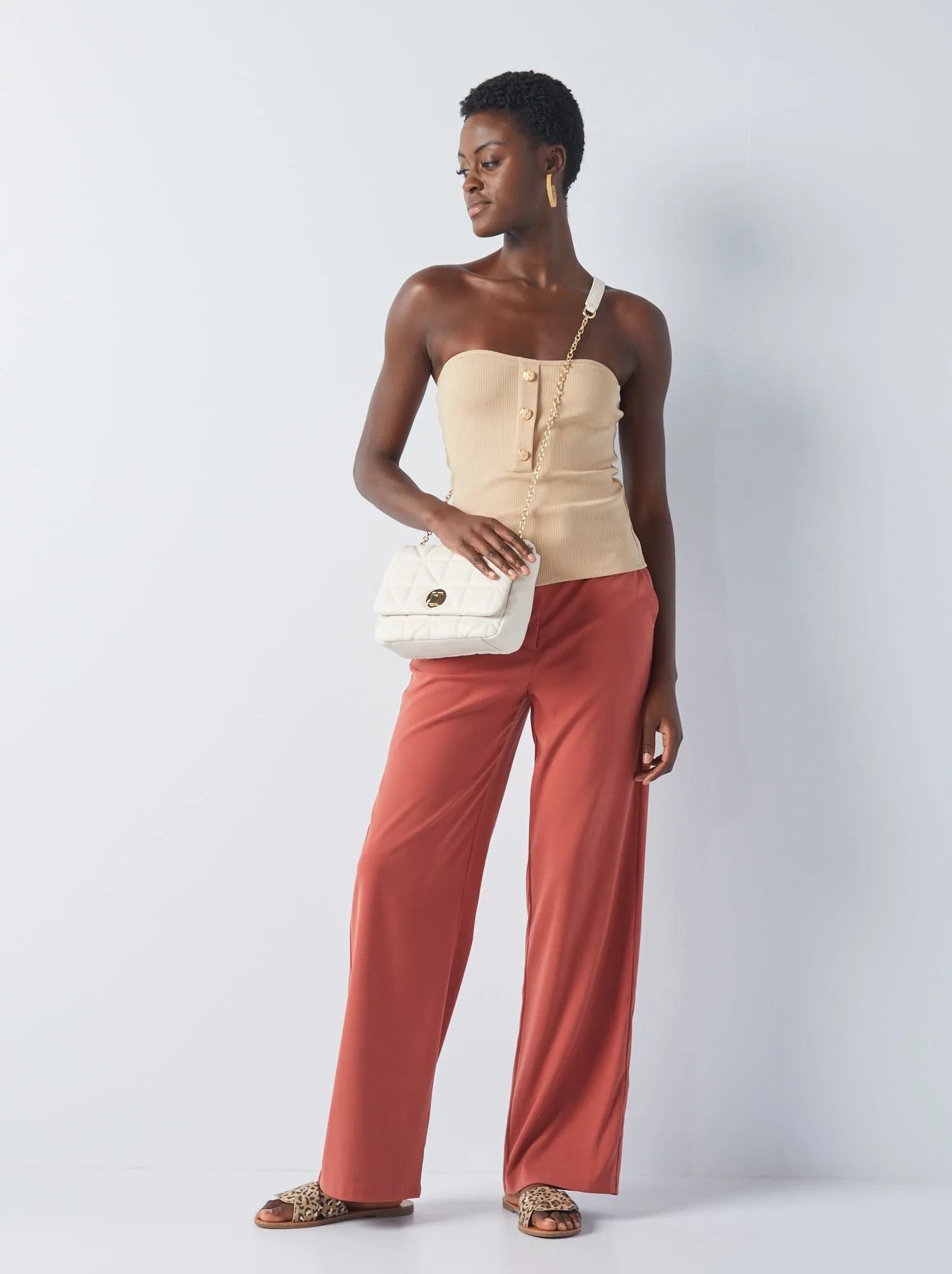 Top bustier con bottoni fantasia - BEIGE