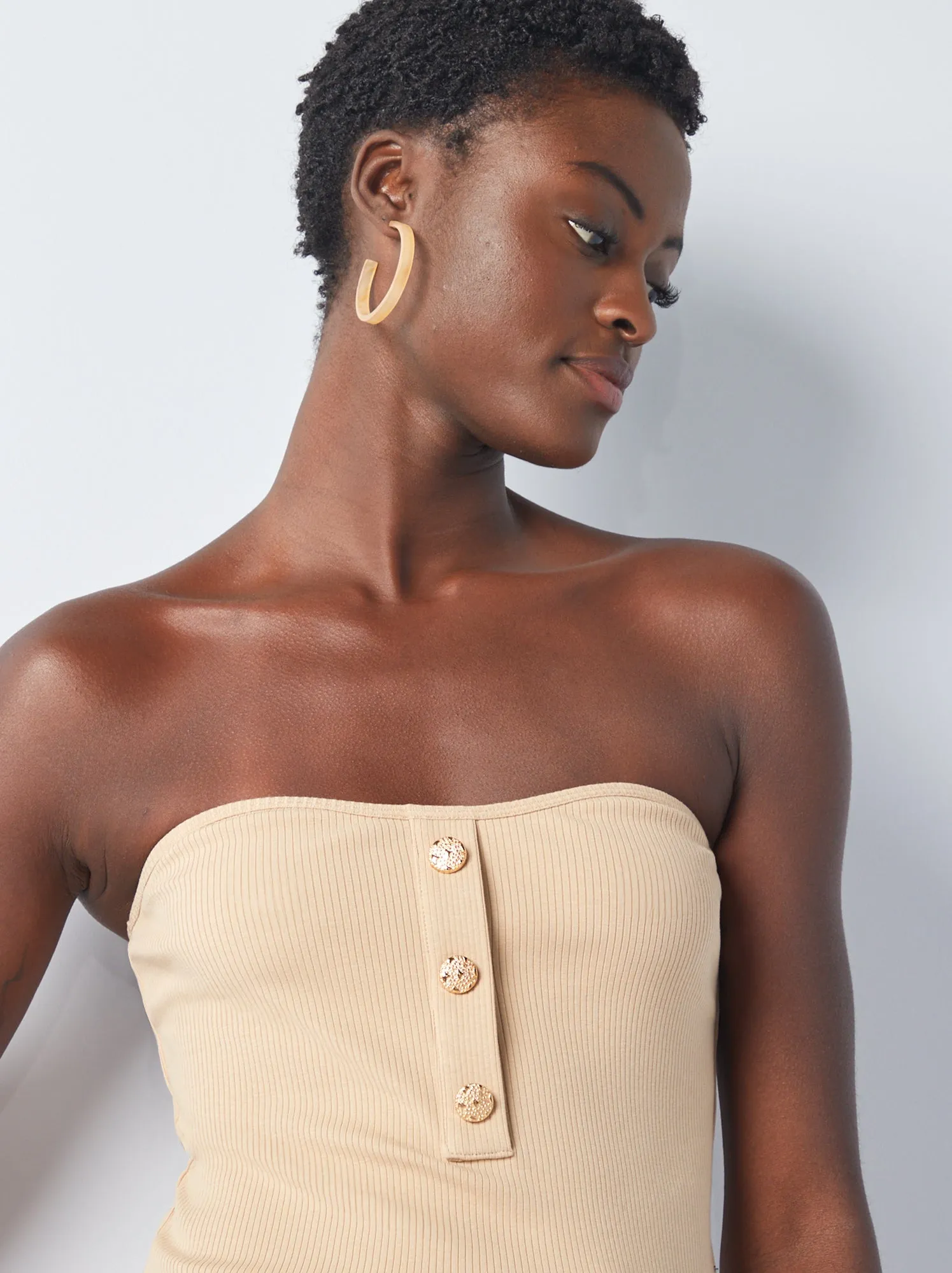 Top bustier con bottoni fantasia - BEIGE