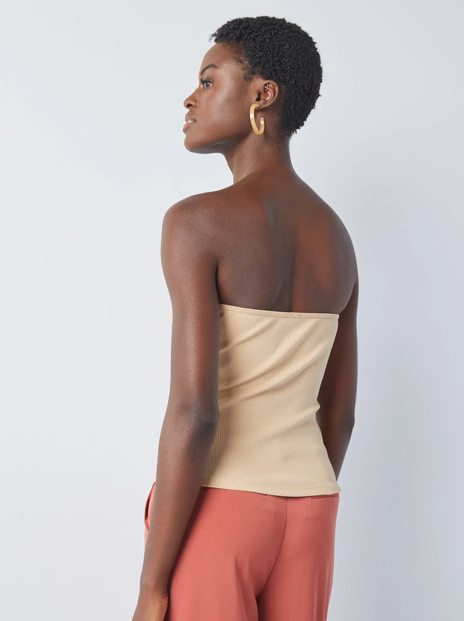 Top bustier con bottoni fantasia - BEIGE