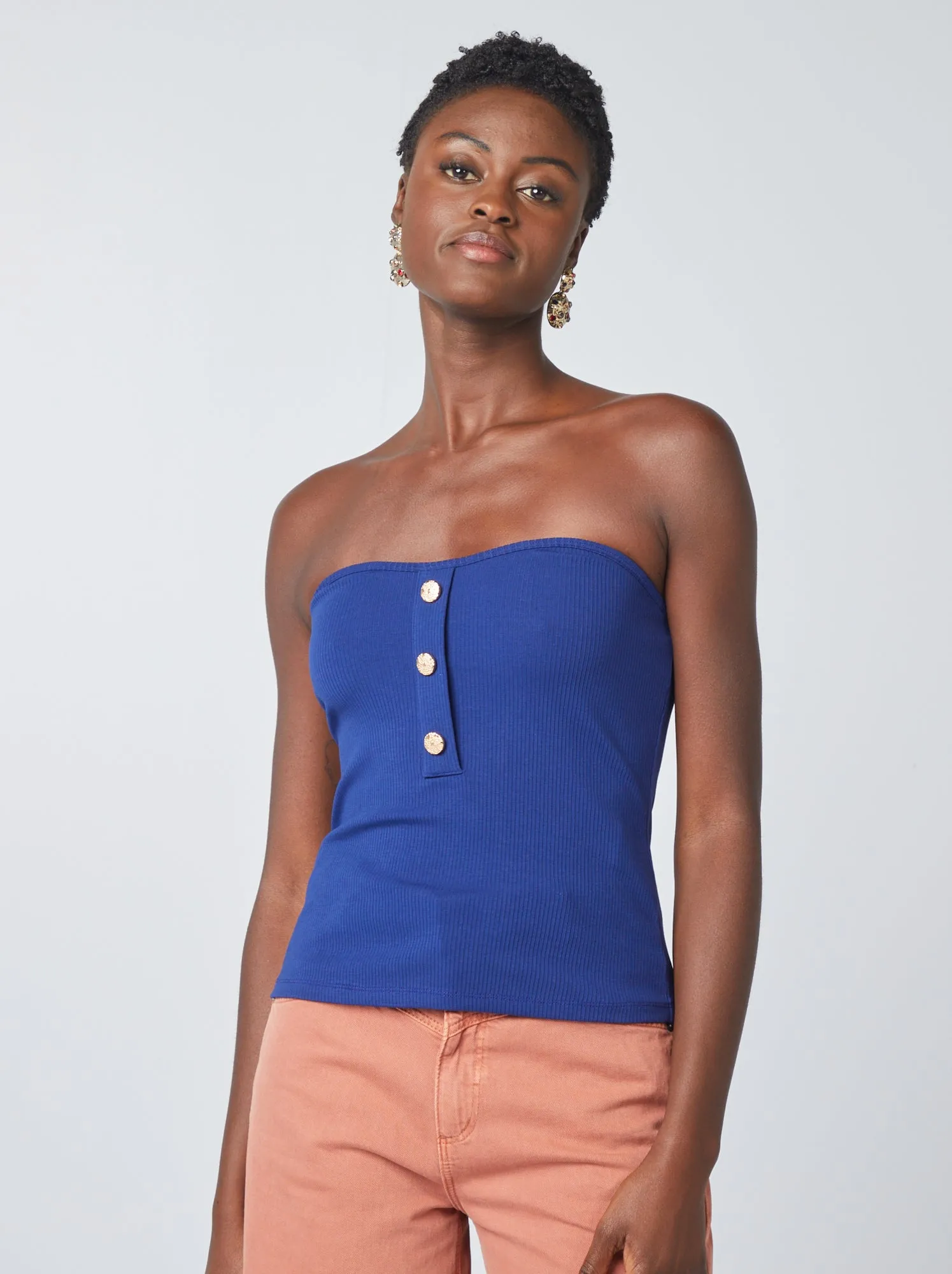 Top bustier con bottoni fantasia - BLU