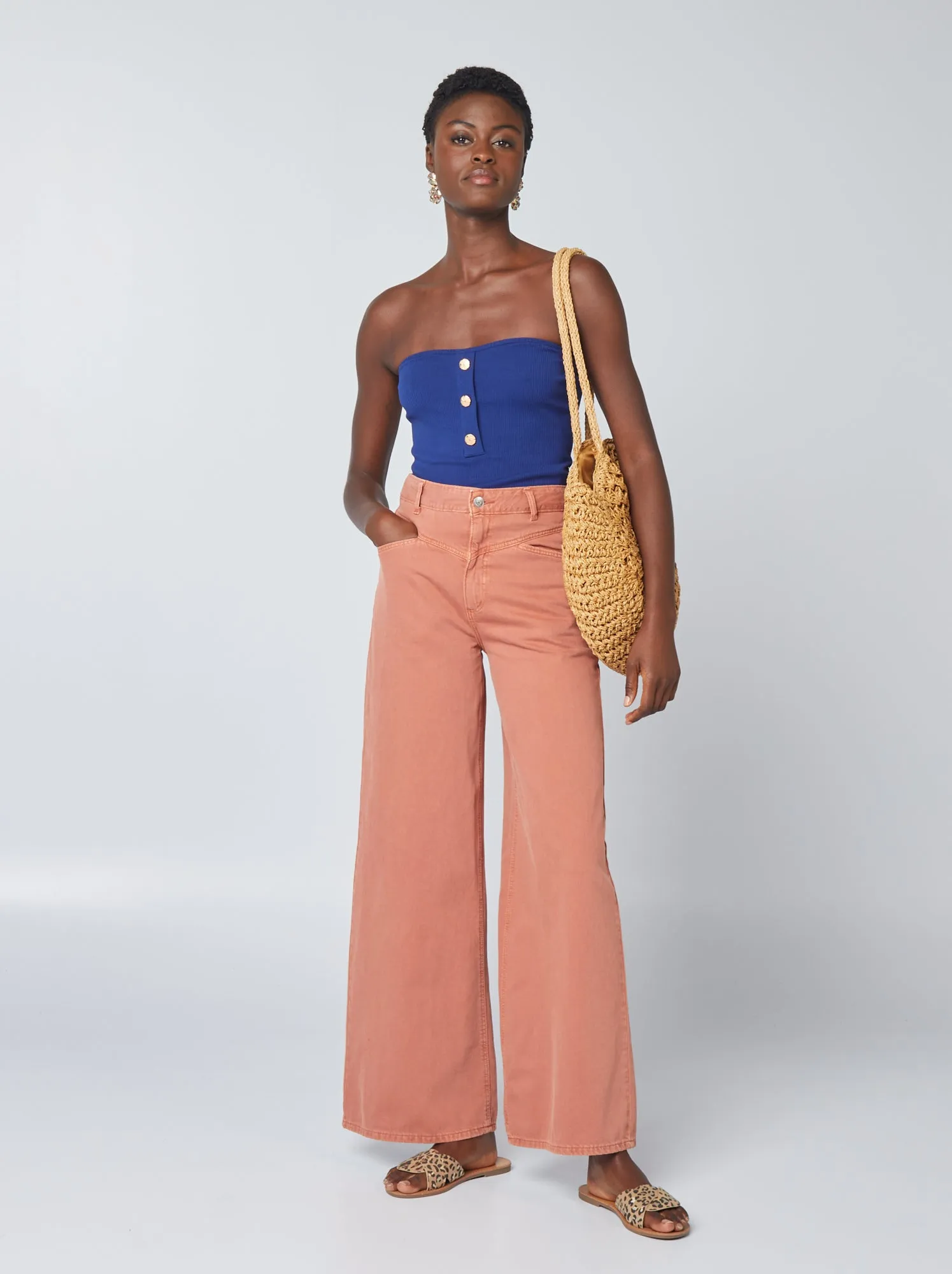 Top bustier con bottoni fantasia - BLU