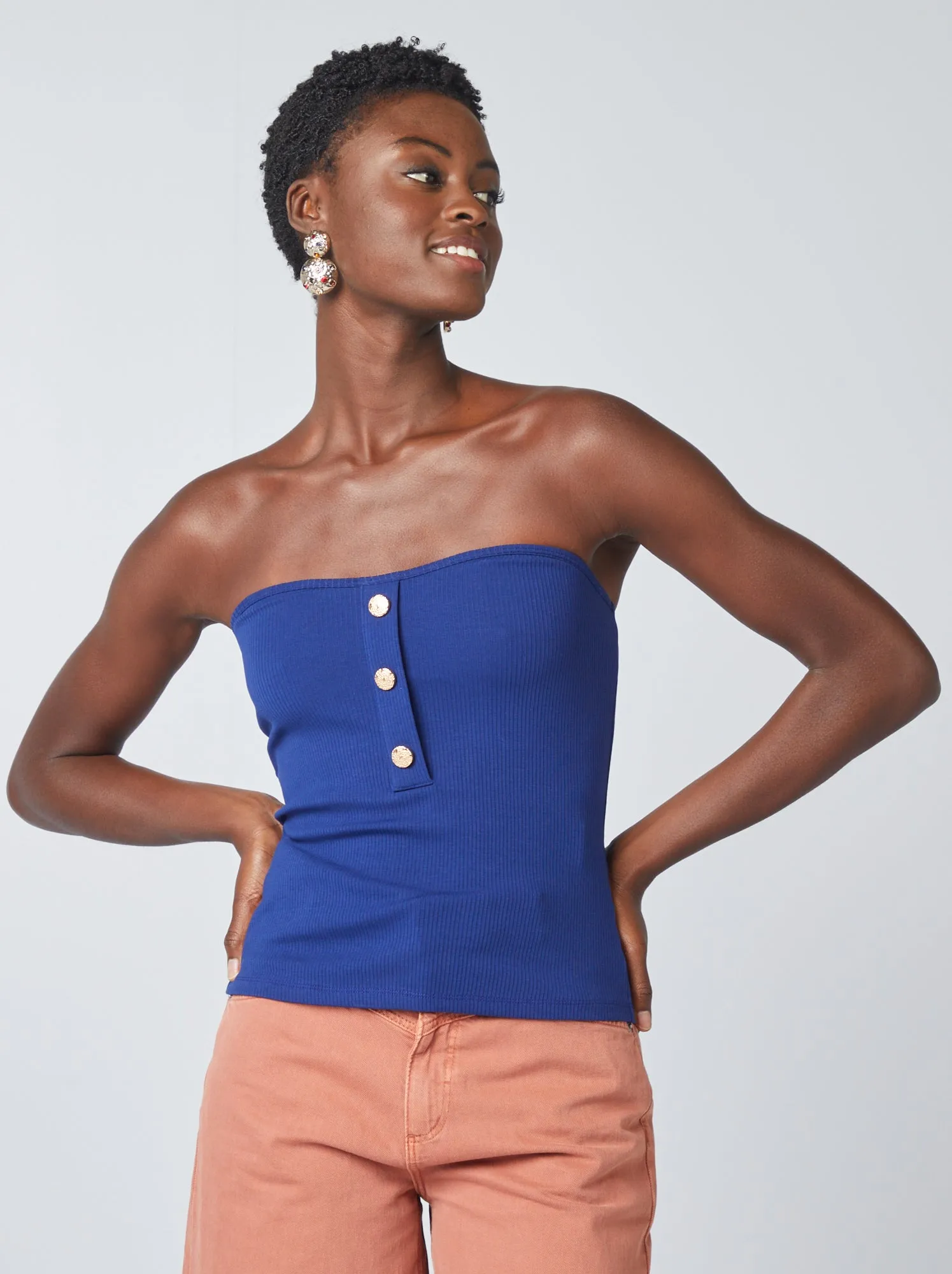 Top bustier con bottoni fantasia - BLU