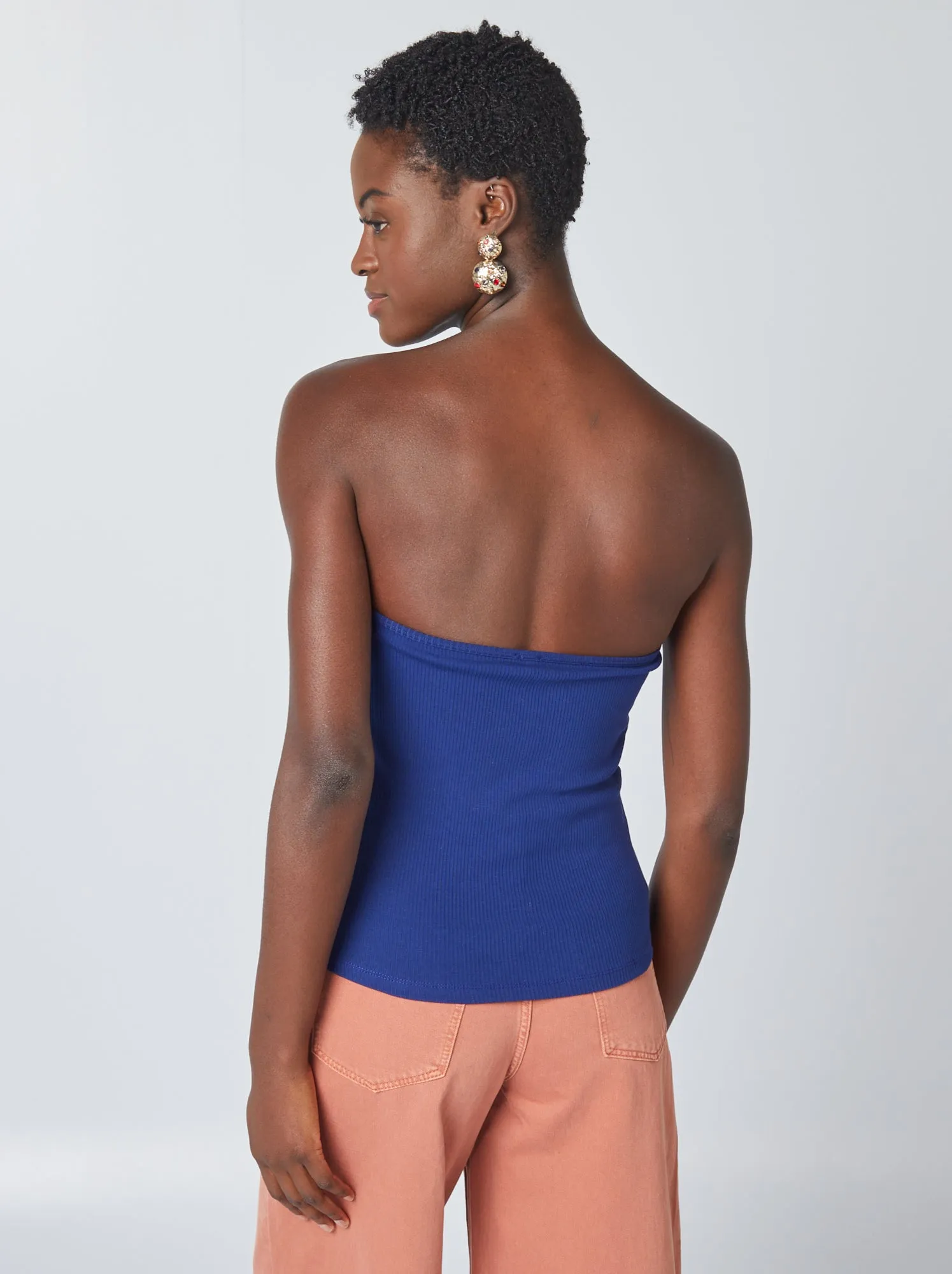 Top bustier con bottoni fantasia - BLU