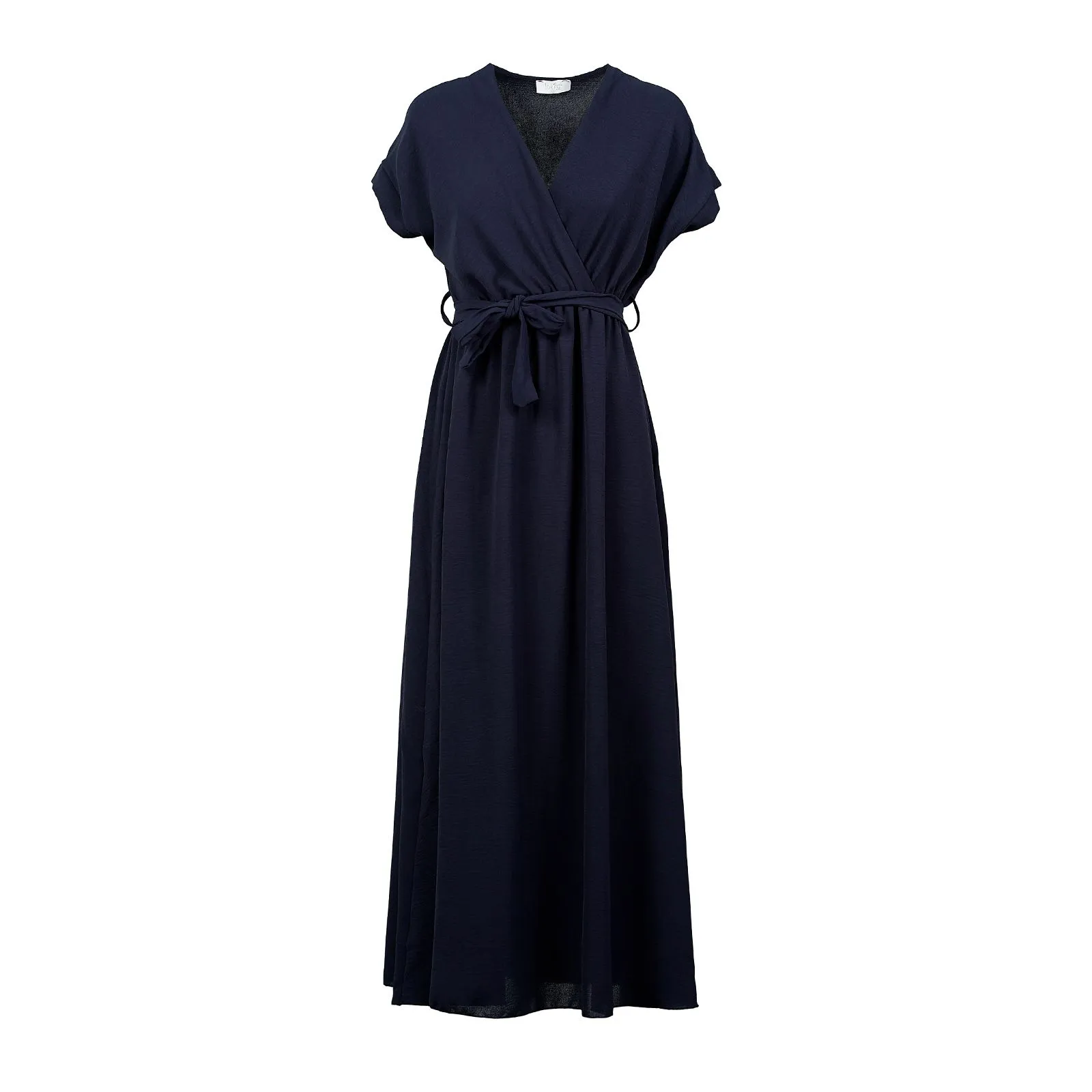 Vestito midi blu con fusciacca in vita