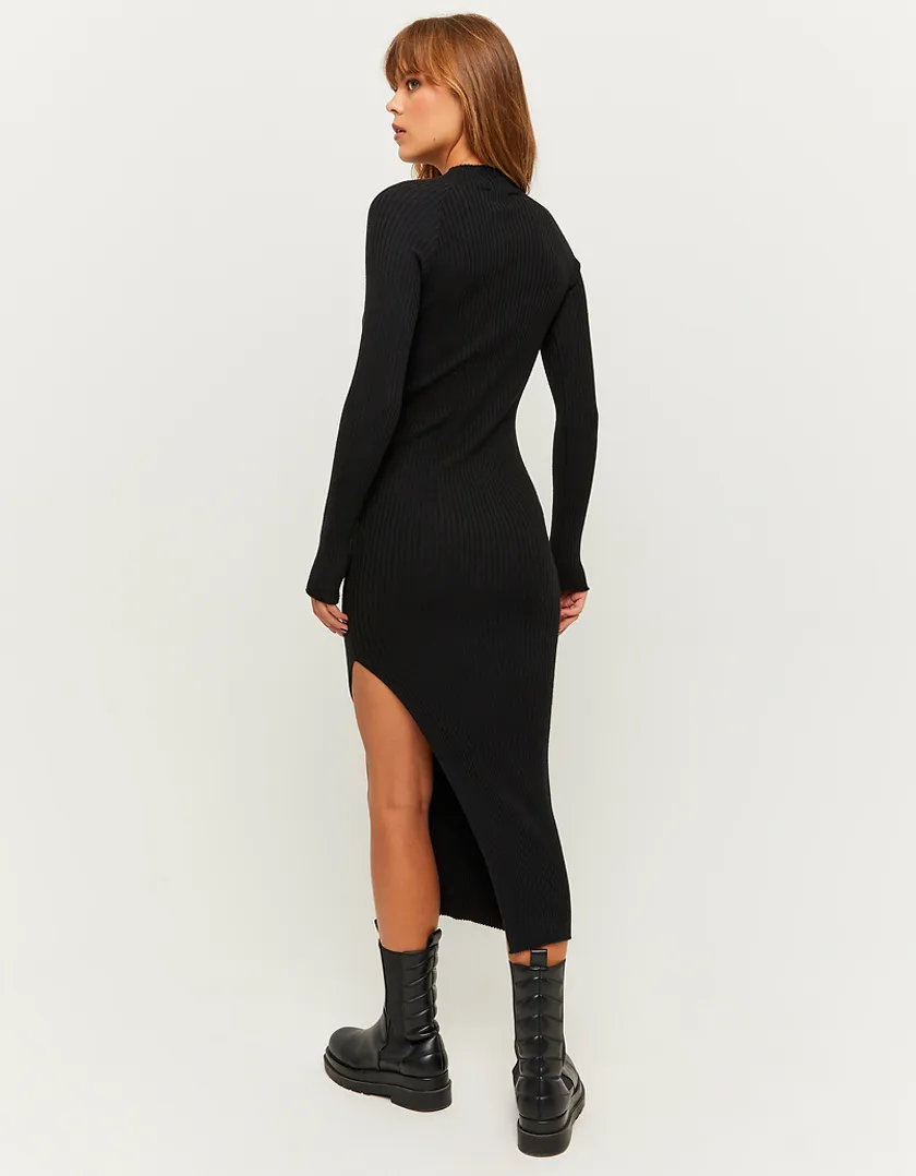 Vestito Midi In Maglia a Costine Nero  
