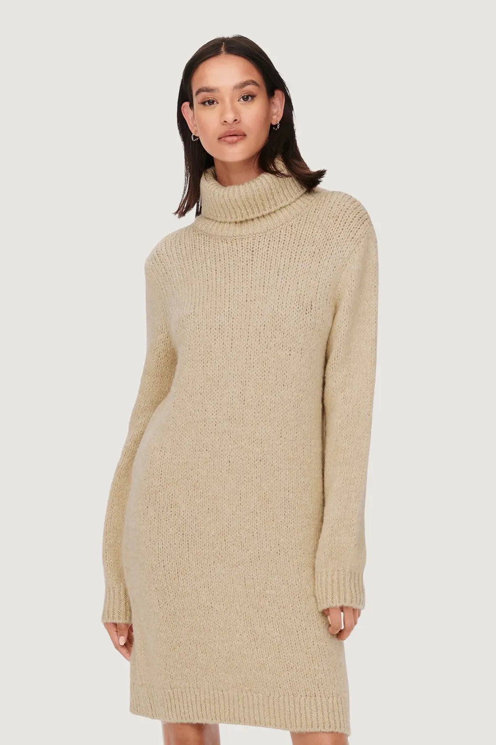 Vestito midi Jacqueline de Yong jdydinea l/s solid rollneck dre knt Beige