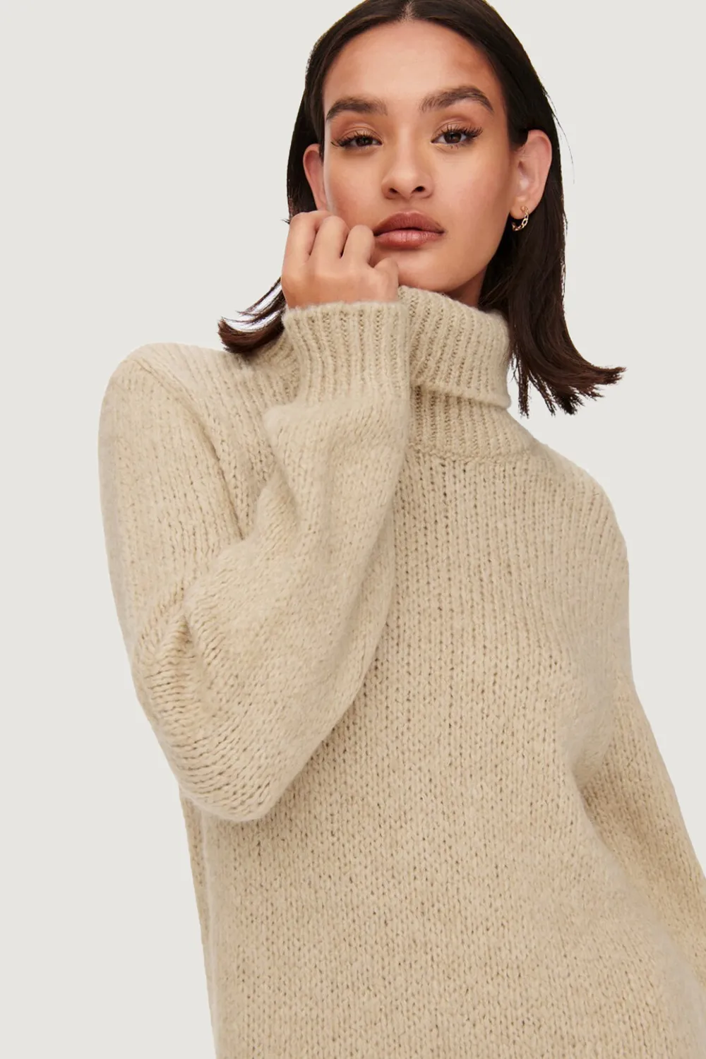 Vestito midi Jacqueline de Yong jdydinea l/s solid rollneck dre knt Beige